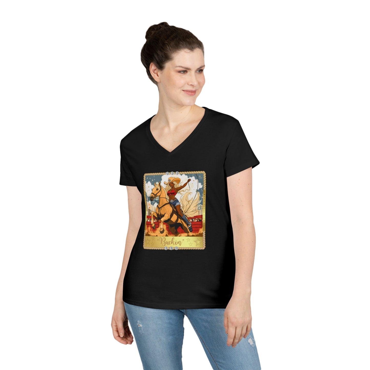 Vintage Cowgirl V-Neck T-Shirt, Cute Graphic Tee, Western Style Shirt, Country Outfit, Gift for Horse Lovers, Summer Fashion