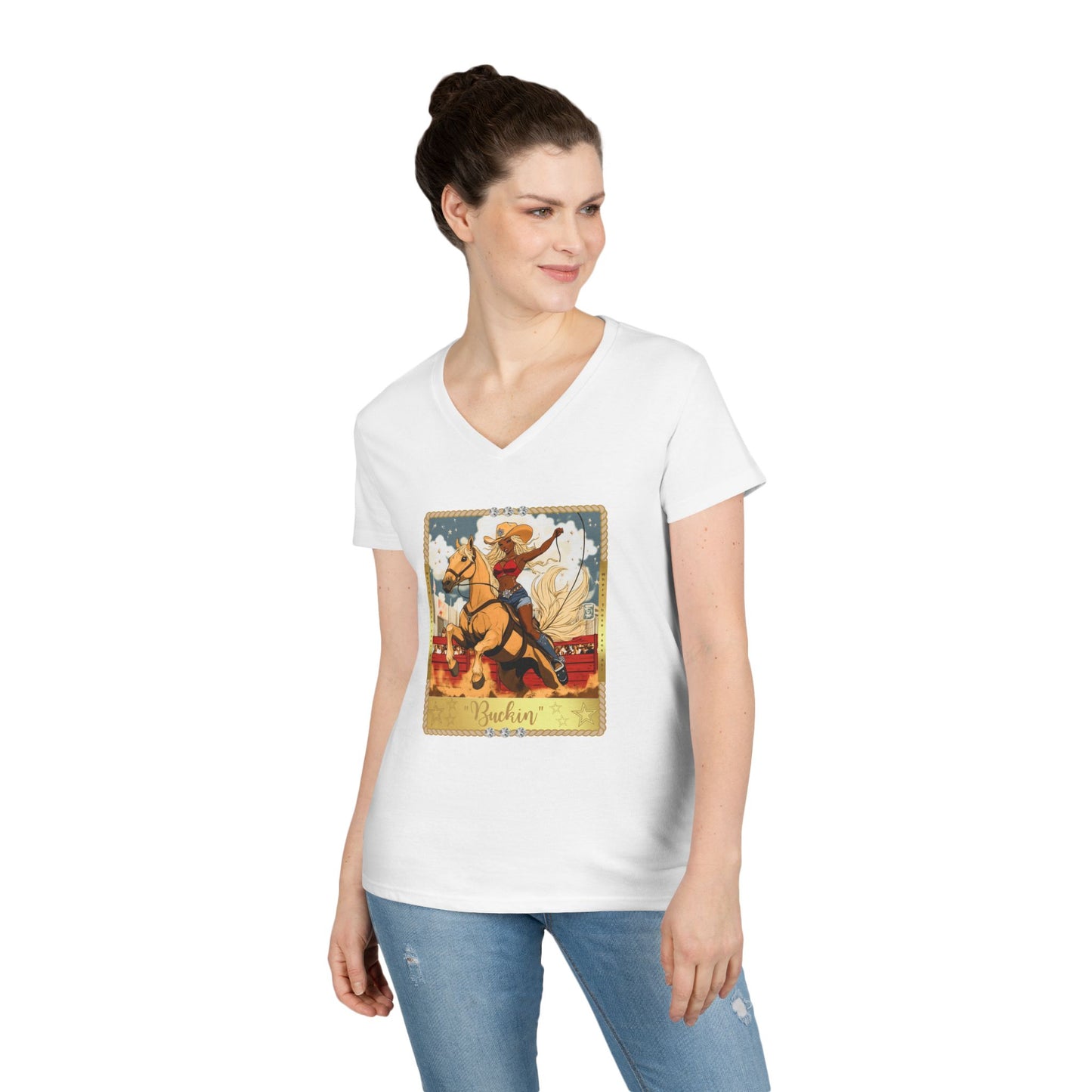 Vintage Cowgirl V-Neck T-Shirt, Cute Graphic Tee, Western Style Shirt, Country Outfit, Gift for Horse Lovers, Summer Fashion