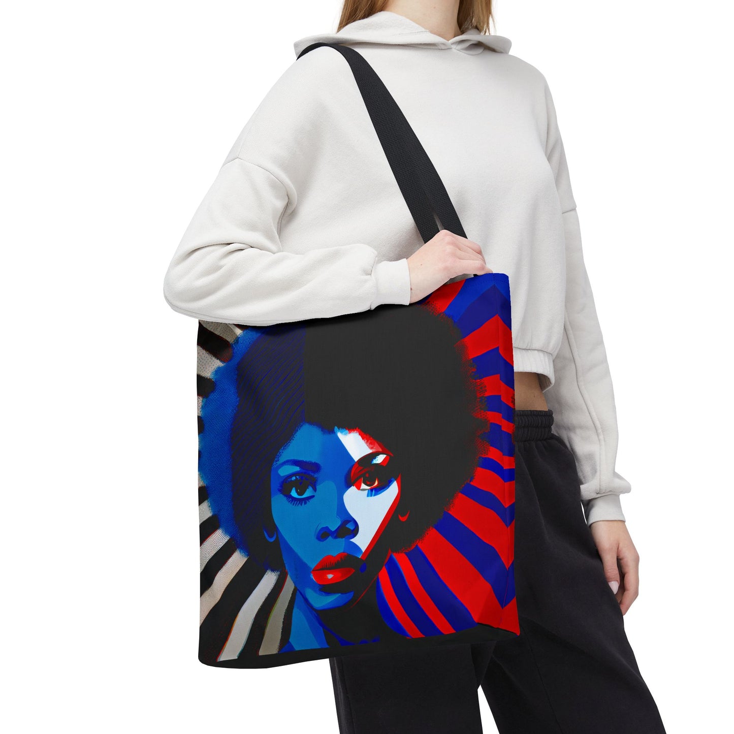 Afro Pop Art Tote Bag — Retro Blue & Red Portrait Canvas Tote