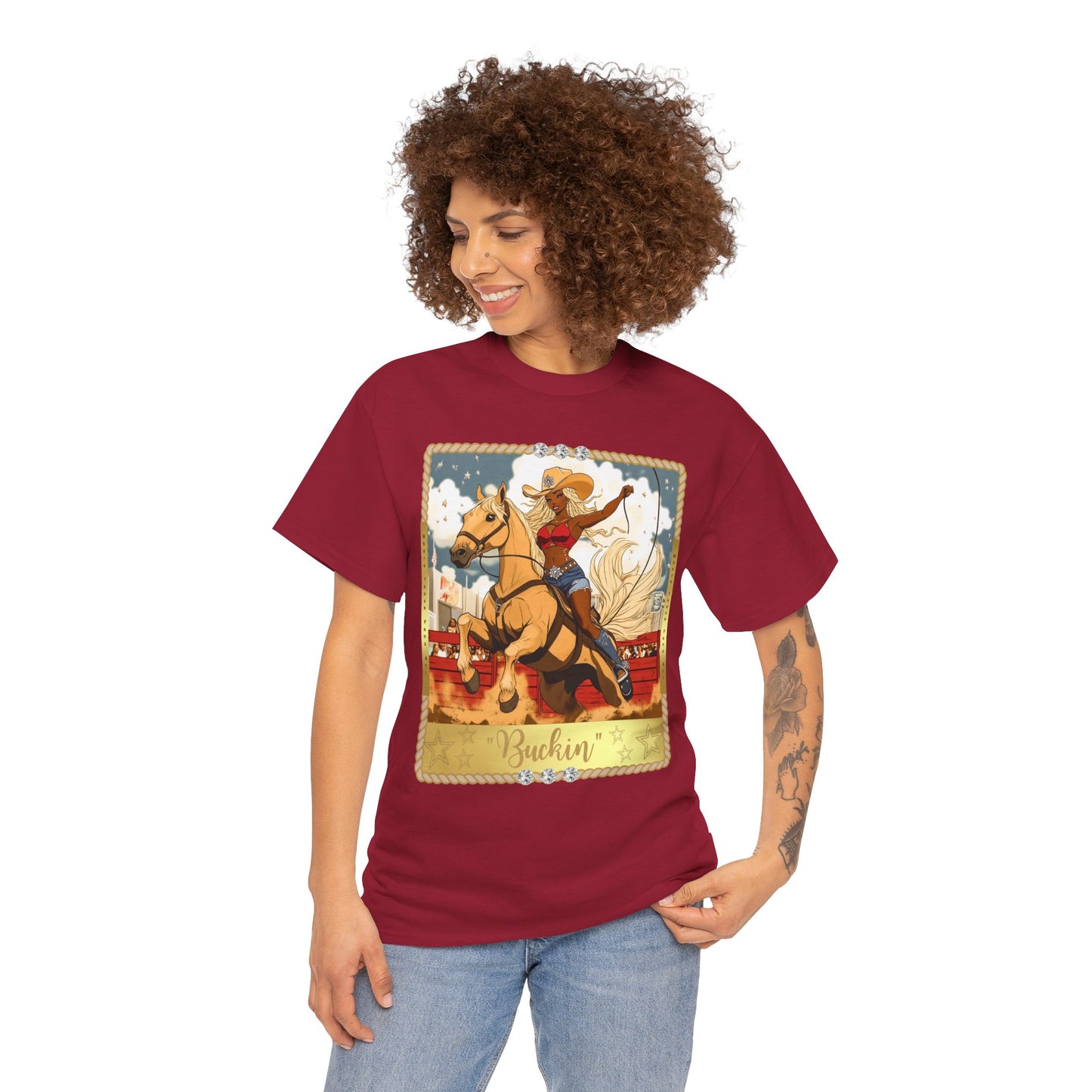 Buchin' Unisex Heavy Cotton Tee - Fun Western Cowboy T-Shirt