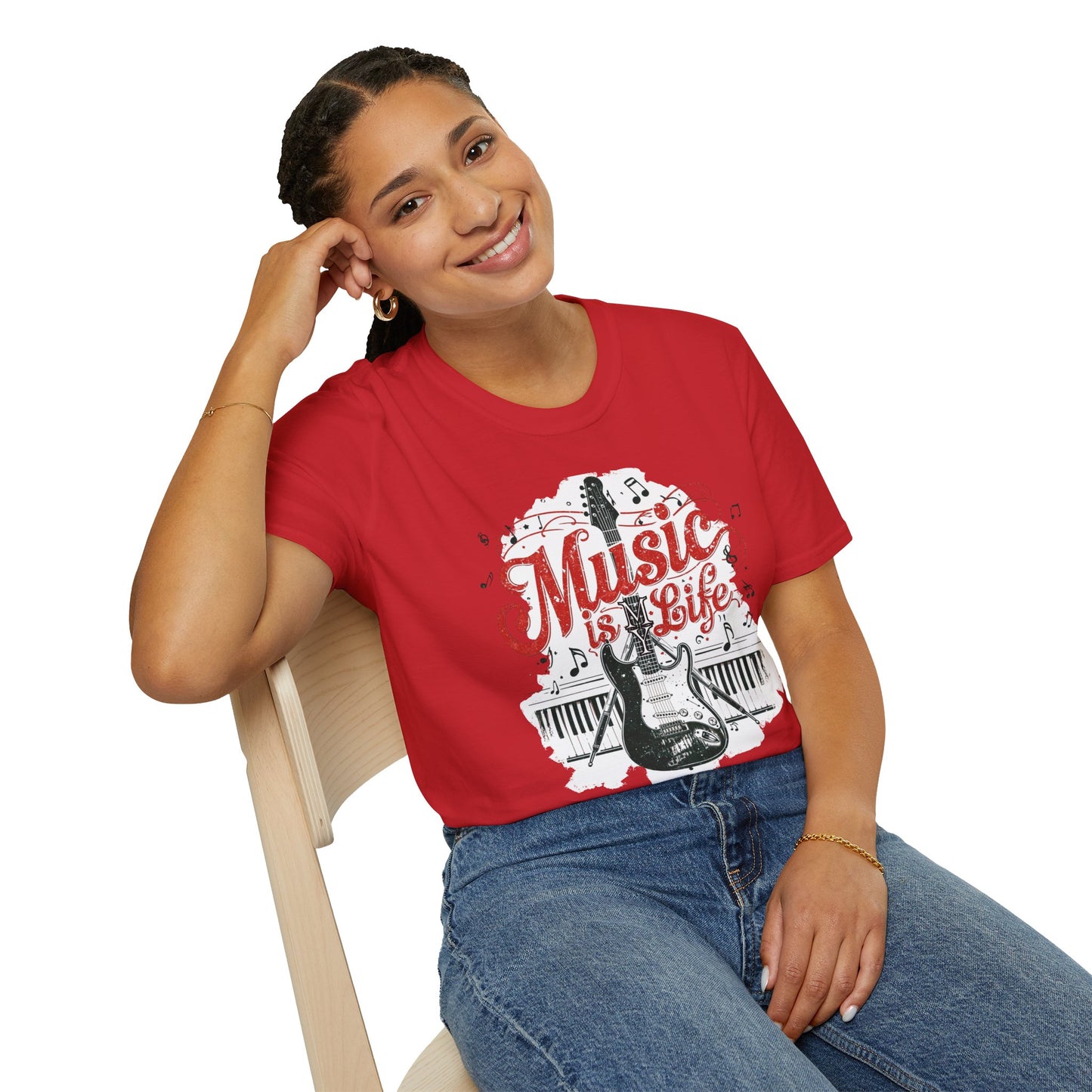 Music Is My Life Guitar T‑Shirt — Vintage Electric Guitar & Piano Music Tee