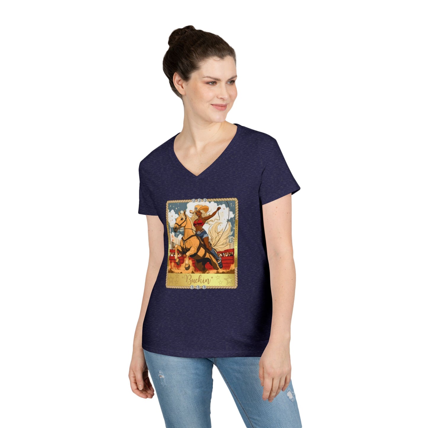 Vintage Cowgirl V-Neck T-Shirt, Cute Graphic Tee, Western Style Shirt, Country Outfit, Gift for Horse Lovers, Summer Fashion