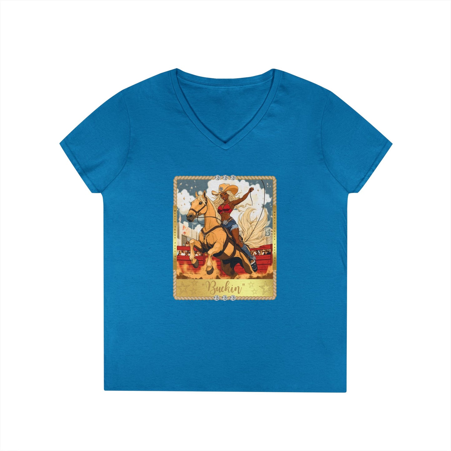 Vintage Cowgirl V-Neck T-Shirt, Cute Graphic Tee, Western Style Shirt, Country Outfit, Gift for Horse Lovers, Summer Fashion
