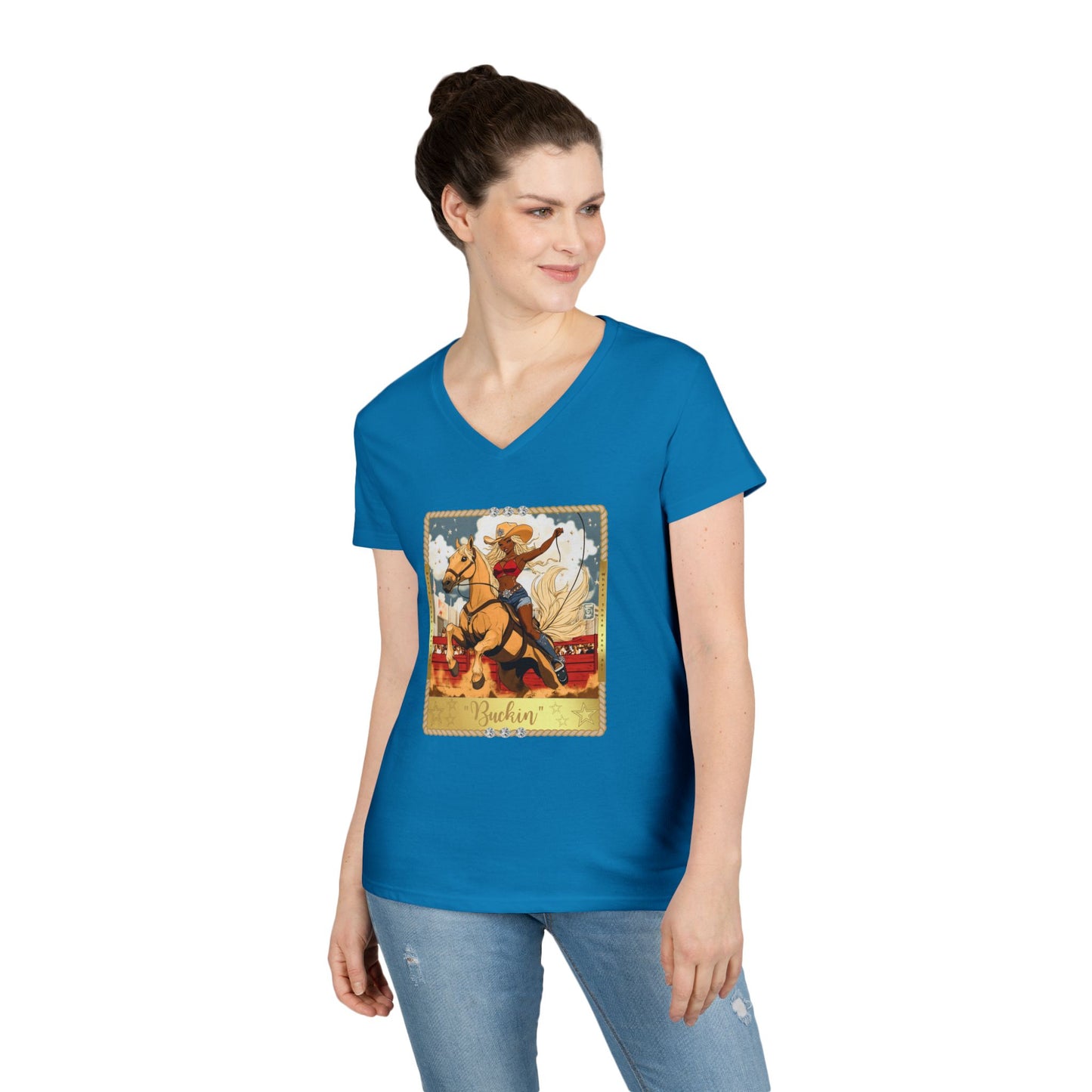 Vintage Cowgirl V-Neck T-Shirt, Cute Graphic Tee, Western Style Shirt, Country Outfit, Gift for Horse Lovers, Summer Fashion