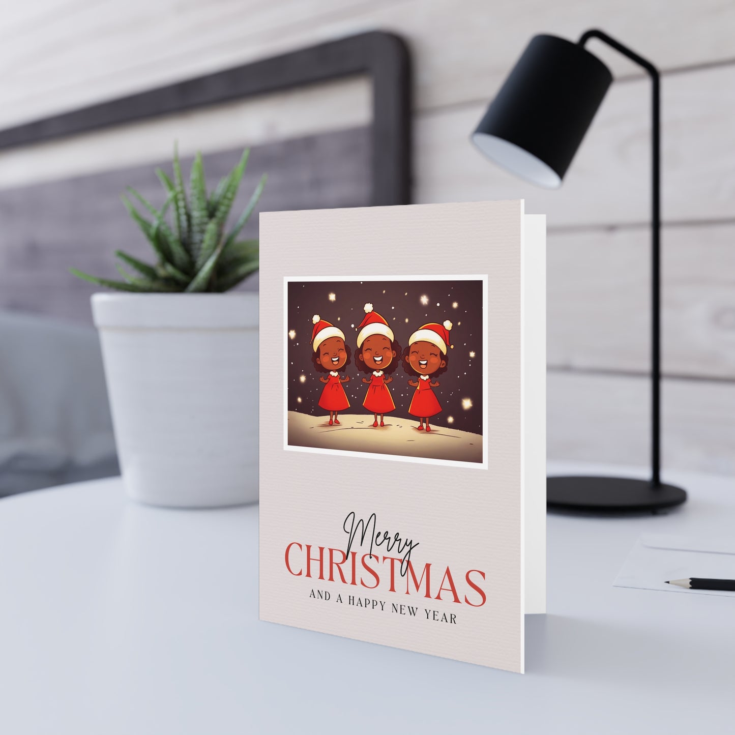 Merry Christmas Carolers Greeting Card — Festive Black Girl Choir Holiday Card