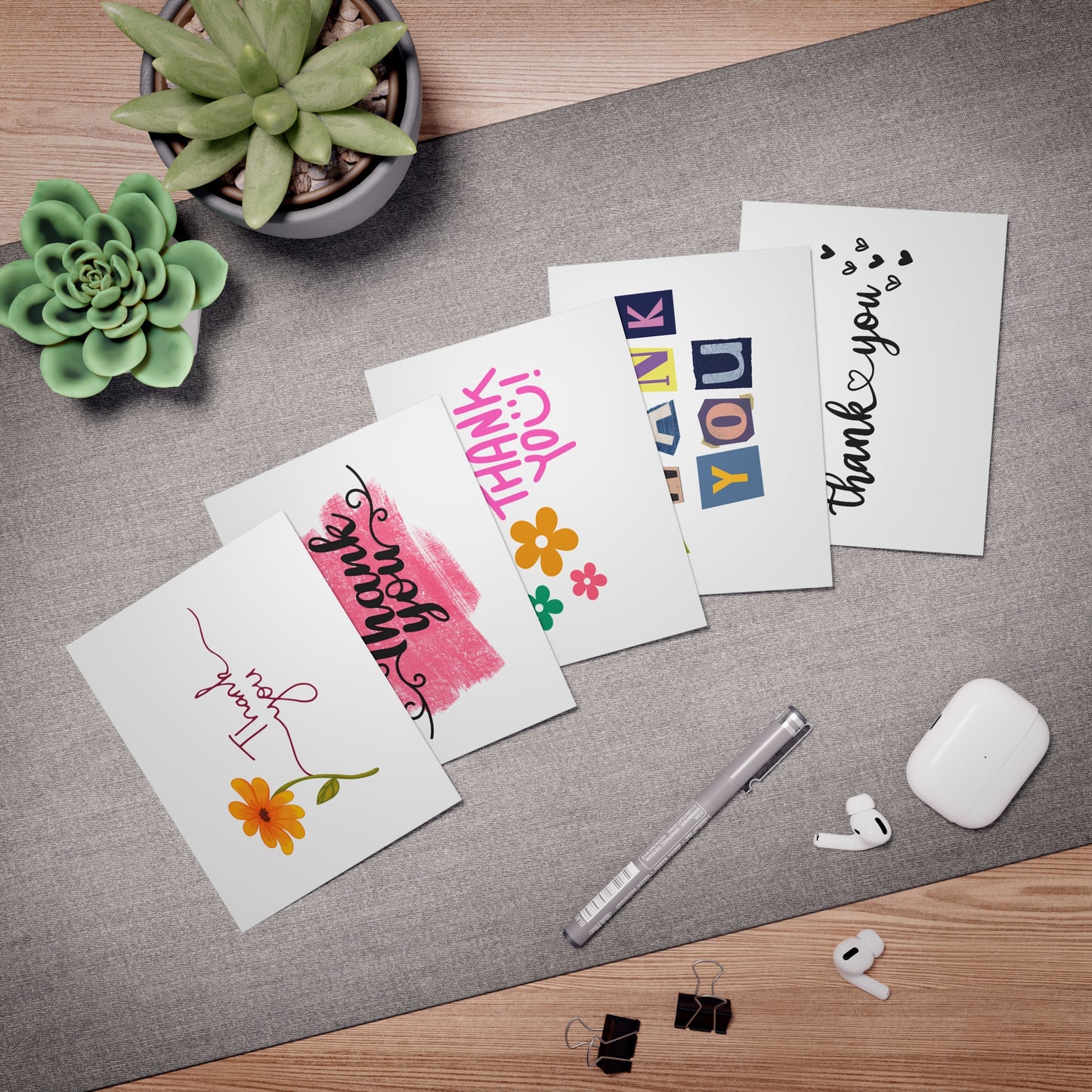 Colorful Thank You Greeting Cards - 5-Pack, Thank You Cards, Appreciation Cards, Birthday Note Cards, Gift Cards, Stationery Set