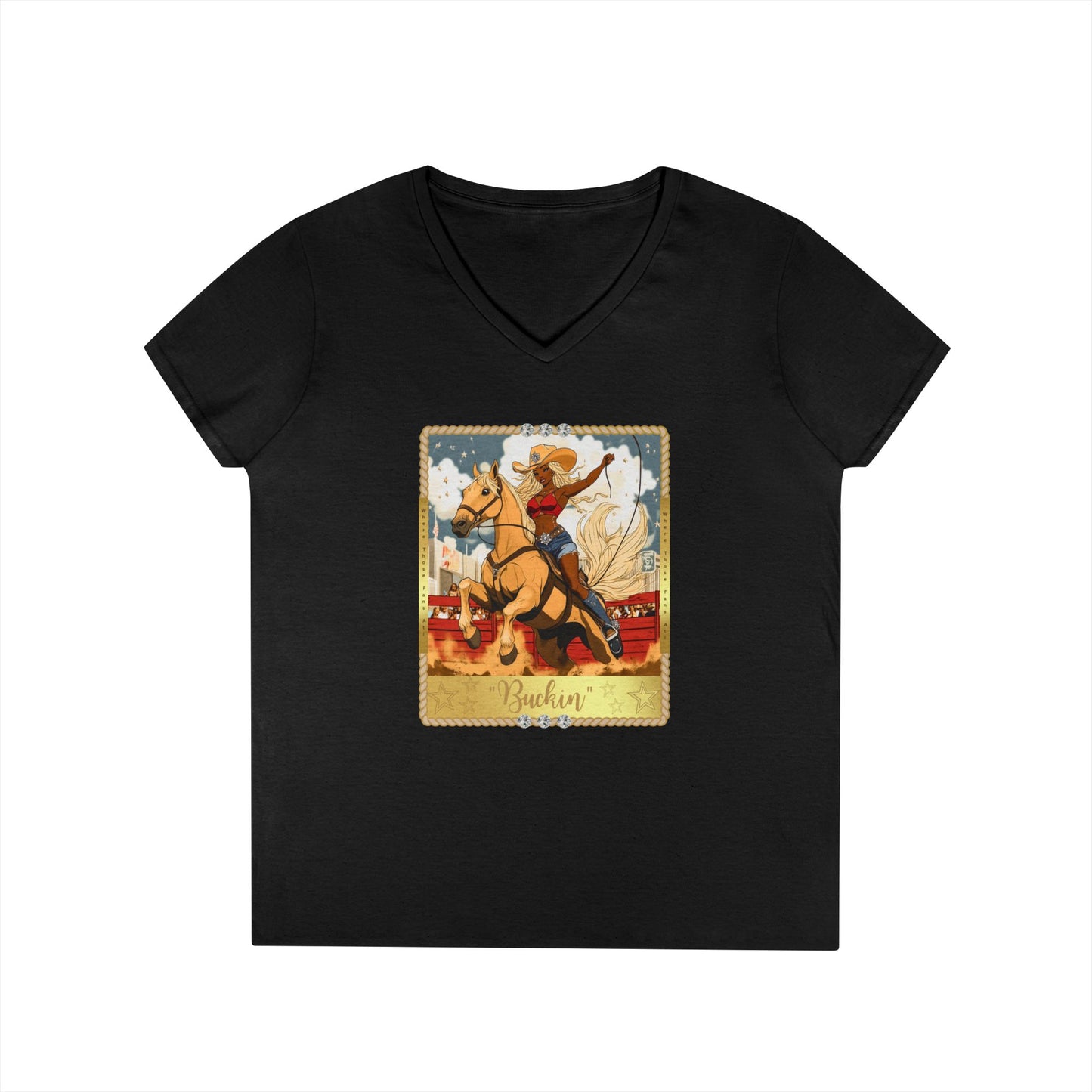 Vintage Cowgirl V-Neck T-Shirt, Cute Graphic Tee, Western Style Shirt, Country Outfit, Gift for Horse Lovers, Summer Fashion