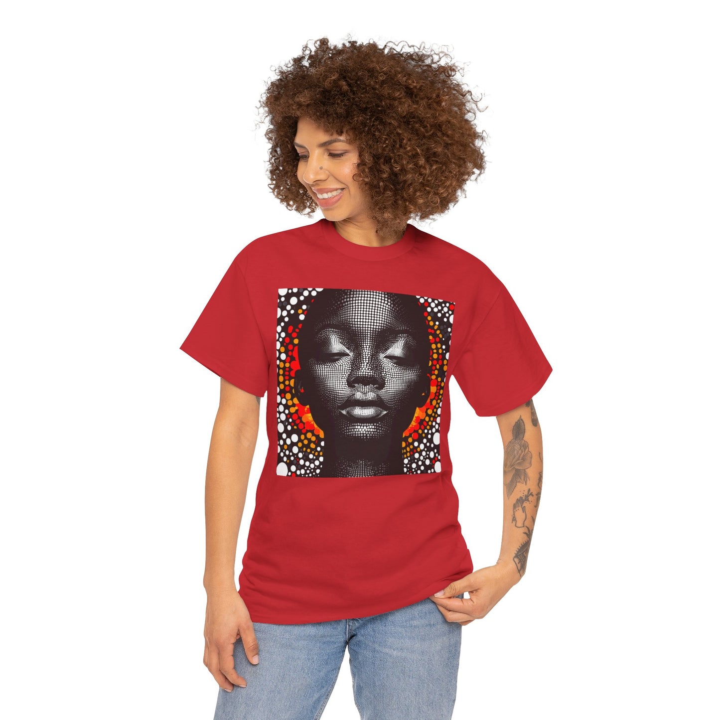 Afrocentric Dot Art Portrait Tee — Bold Black Woman Graphic T‑Shirt