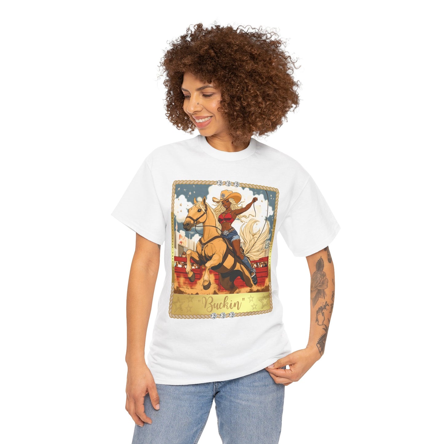Buchin' Unisex Heavy Cotton Tee - Fun Western Cowboy T-Shirt