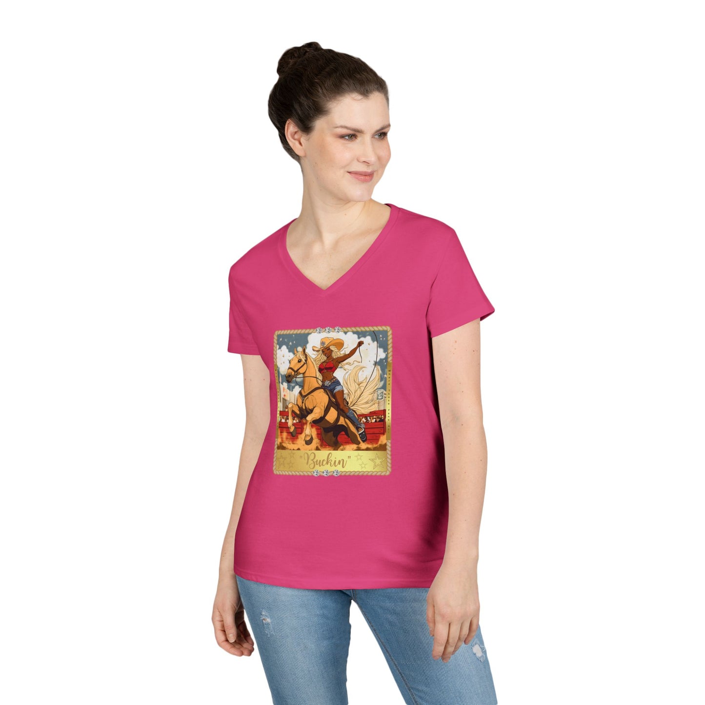 Vintage Cowgirl V-Neck T-Shirt, Cute Graphic Tee, Western Style Shirt, Country Outfit, Gift for Horse Lovers, Summer Fashion