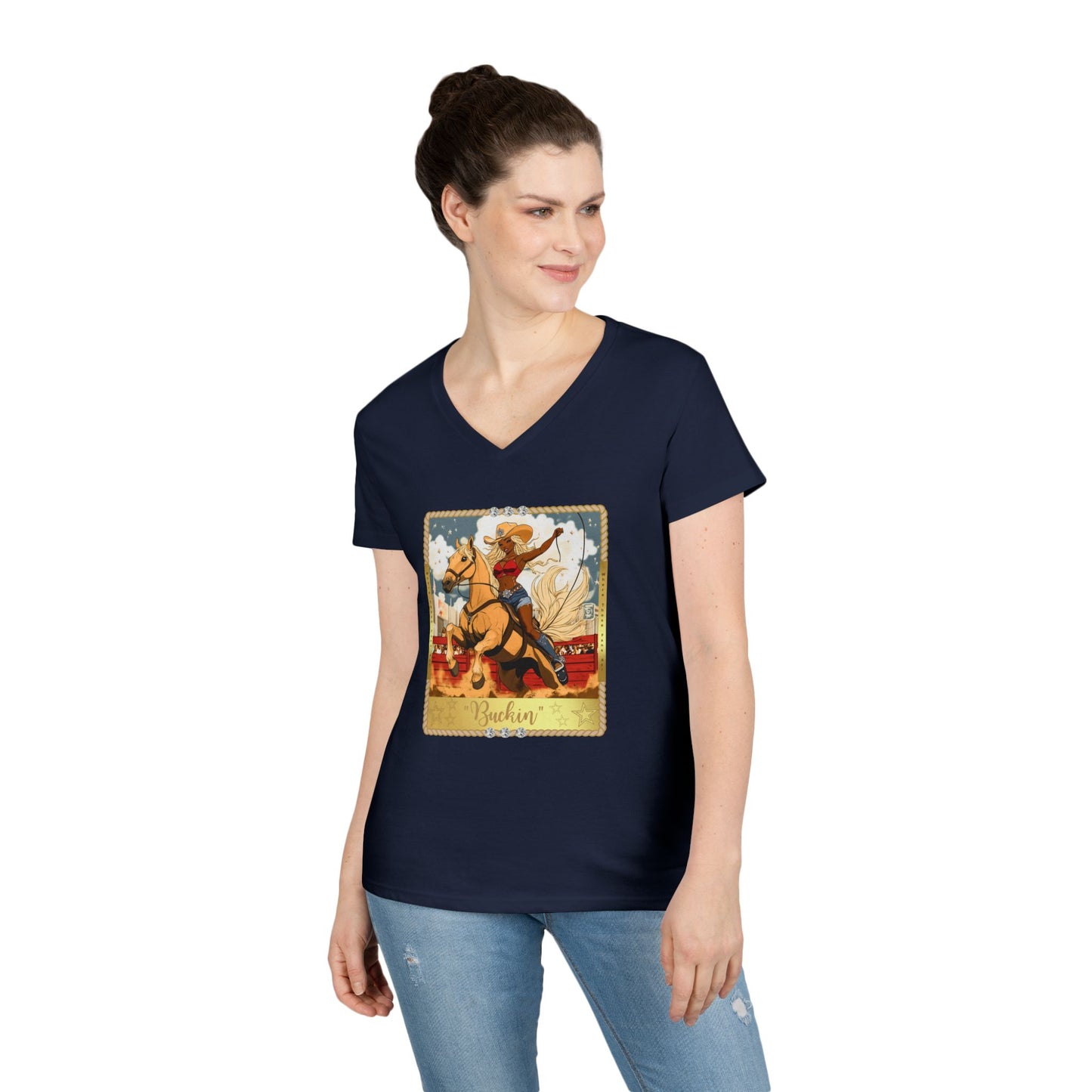 Vintage Cowgirl V-Neck T-Shirt, Cute Graphic Tee, Western Style Shirt, Country Outfit, Gift for Horse Lovers, Summer Fashion