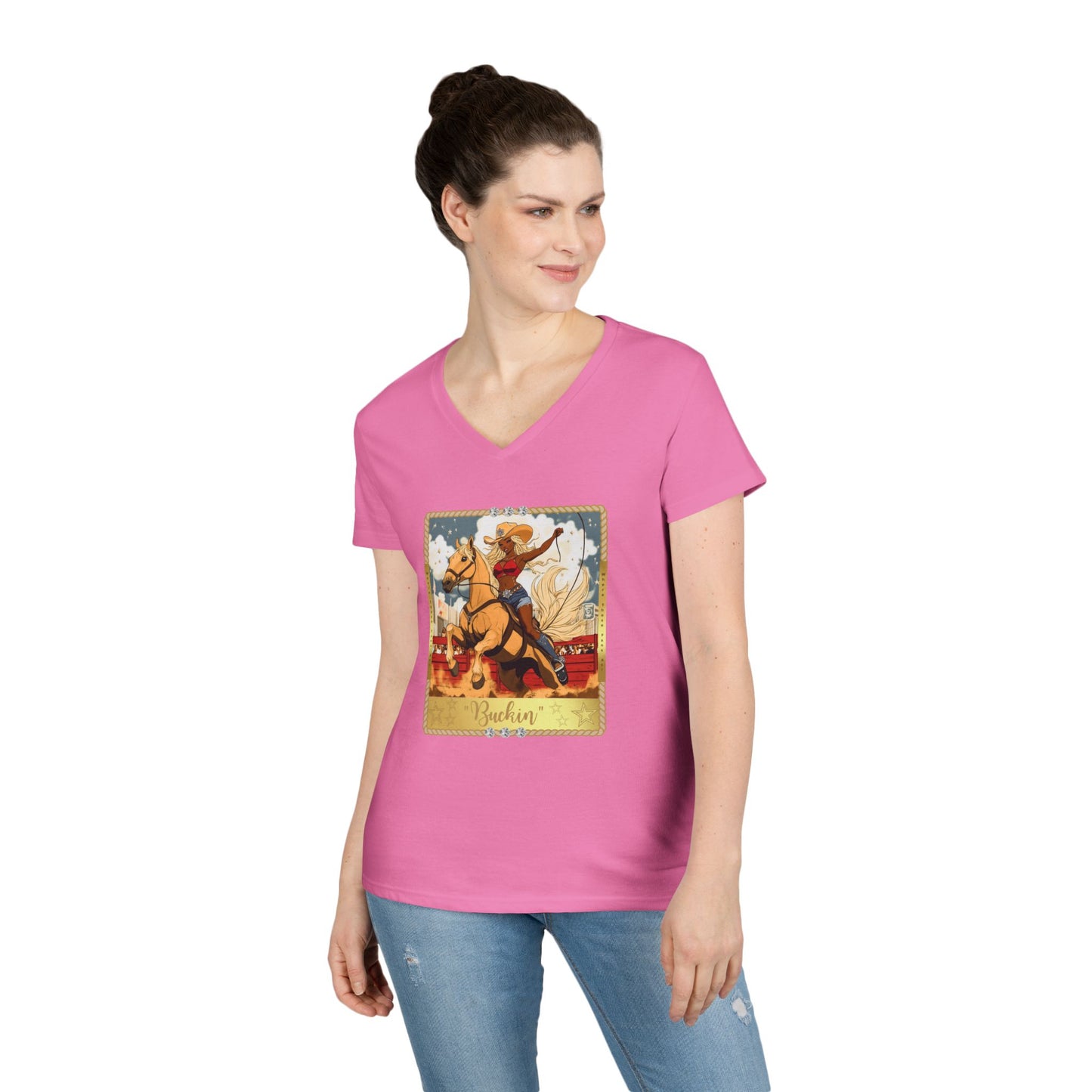 Vintage Cowgirl V-Neck T-Shirt, Cute Graphic Tee, Western Style Shirt, Country Outfit, Gift for Horse Lovers, Summer Fashion