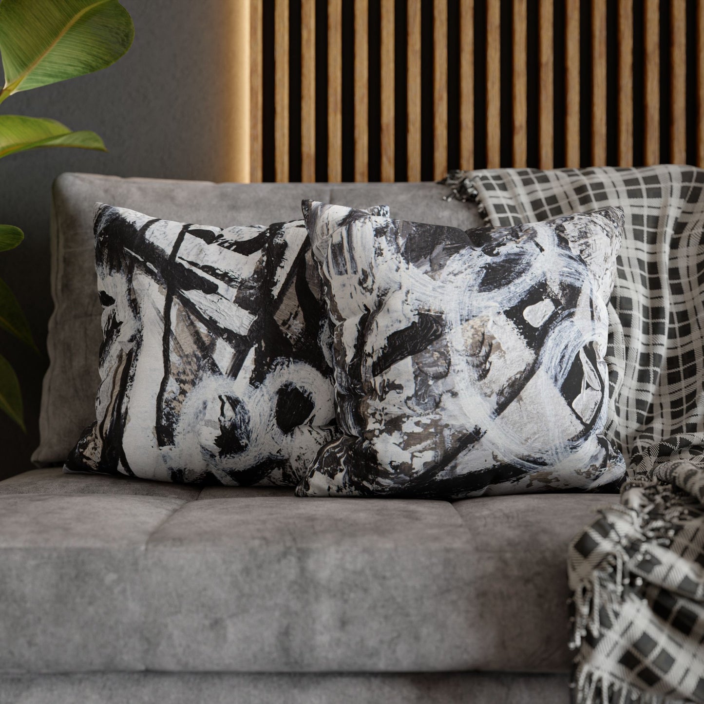 Abstract Black & White Square Pillowcase — Modern Swirl Decorative Pillow Cover