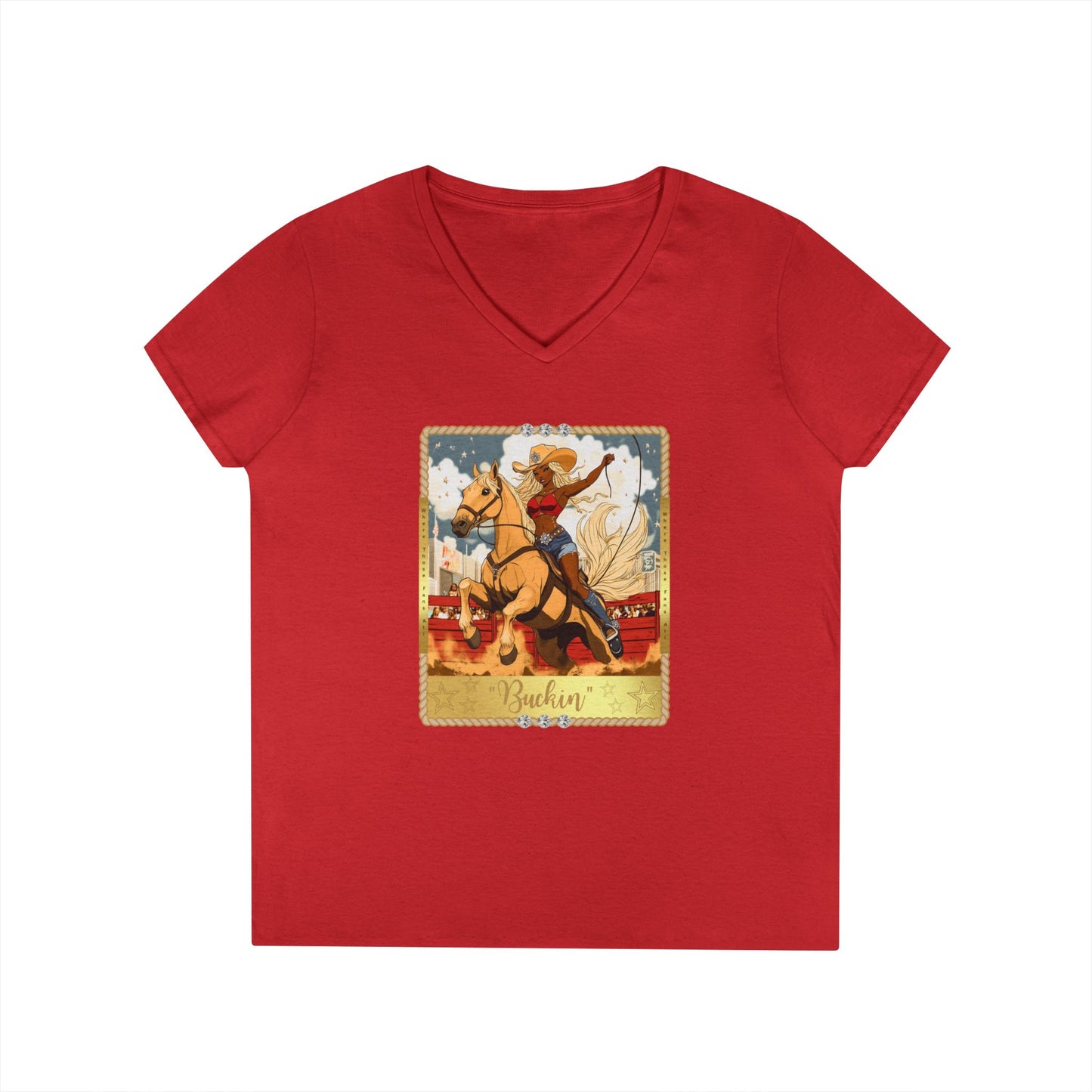 Vintage Cowgirl V-Neck T-Shirt, Cute Graphic Tee, Western Style Shirt, Country Outfit, Gift for Horse Lovers, Summer Fashion