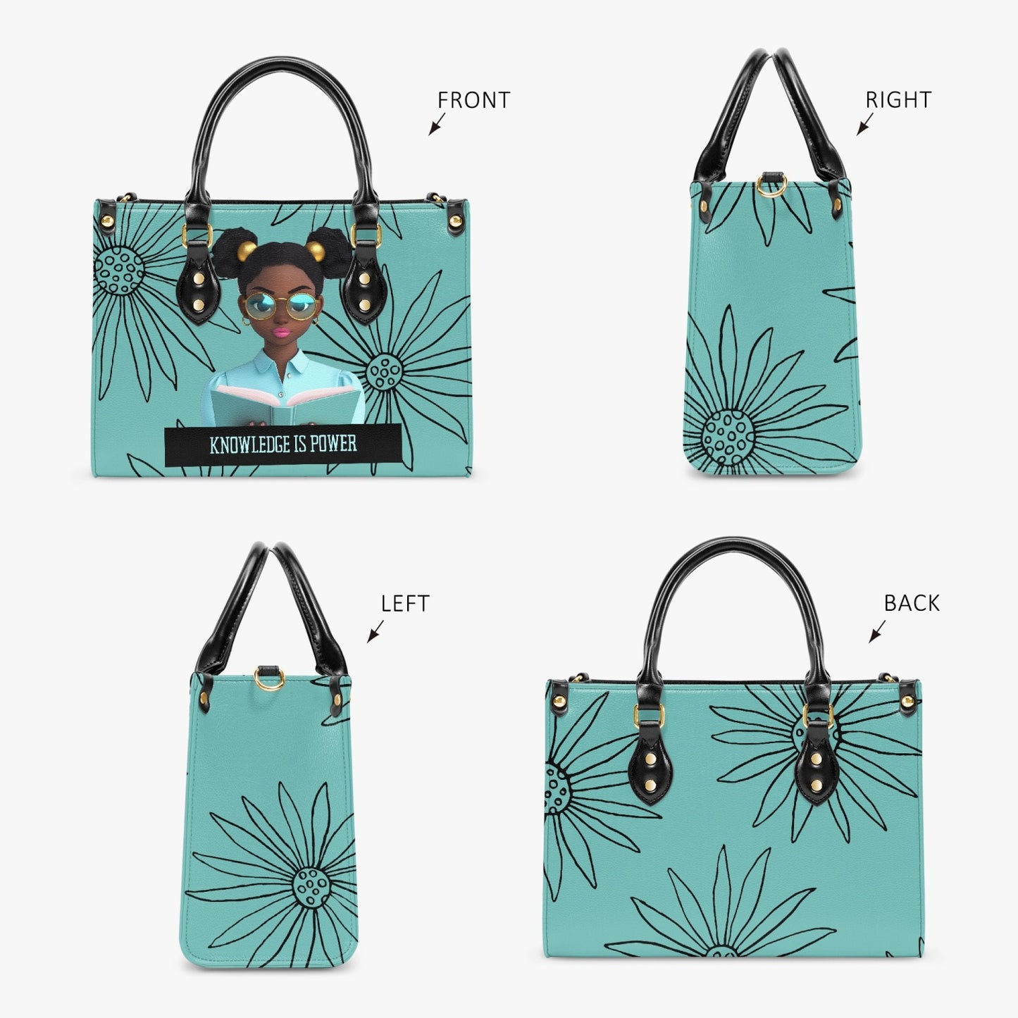 Knowledge is Power Turquoise Tote Bag