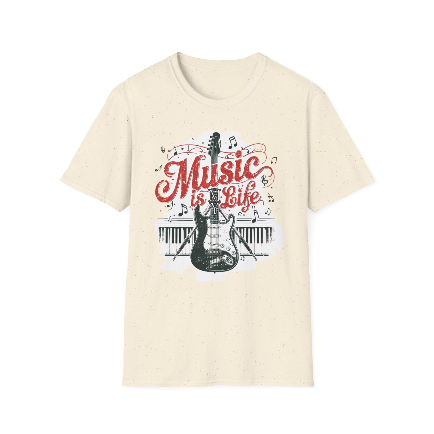 Music Is My Life Guitar T‑Shirt — Vintage Electric Guitar & Piano Music Tee