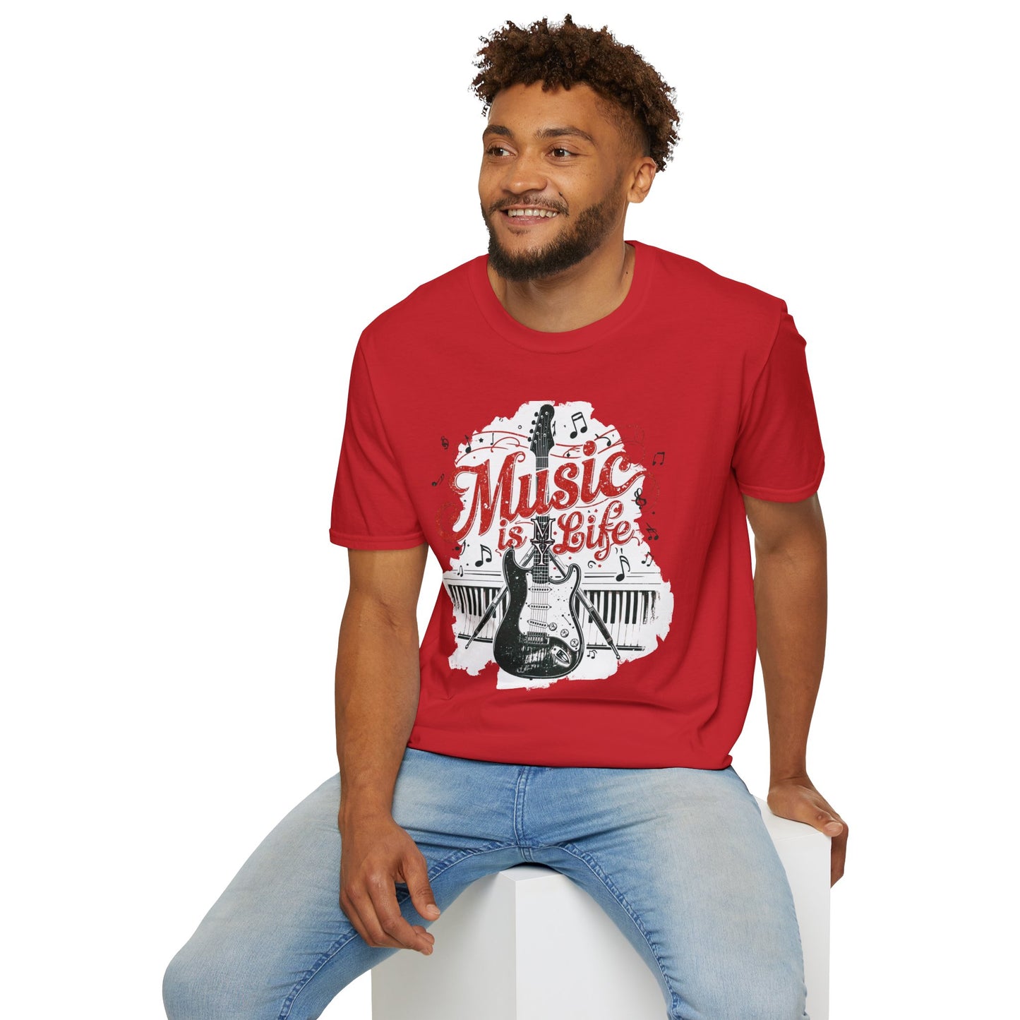 Music Is My Life Guitar T‑Shirt — Vintage Electric Guitar & Piano Music Tee