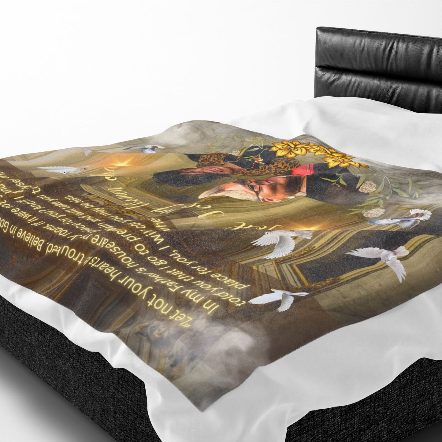 Memorial Photo Velveteen Blanket – Personalized Tribute Throw with Doves & Loving Memory Text