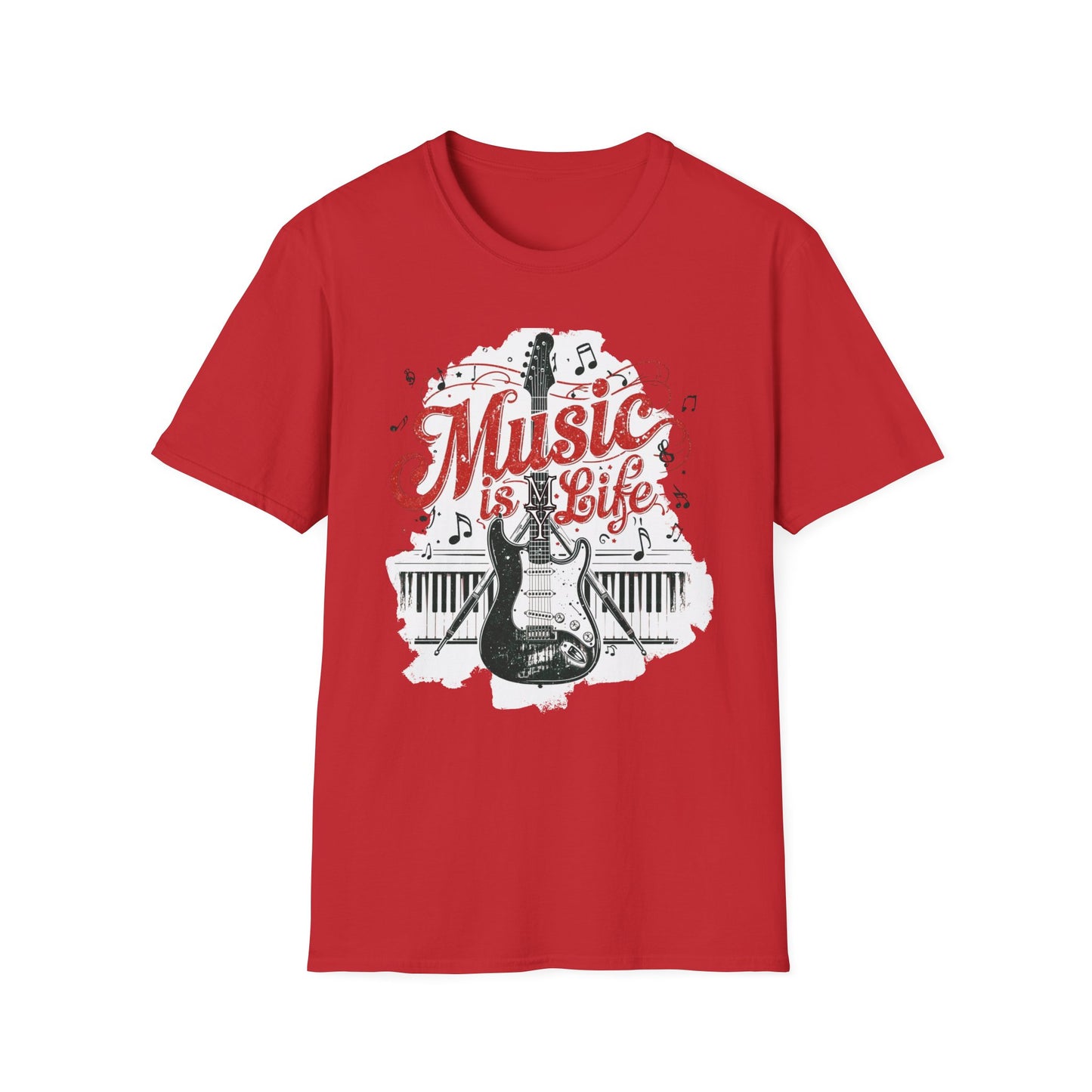 Music Is My Life Guitar T‑Shirt — Vintage Electric Guitar & Piano Music Tee