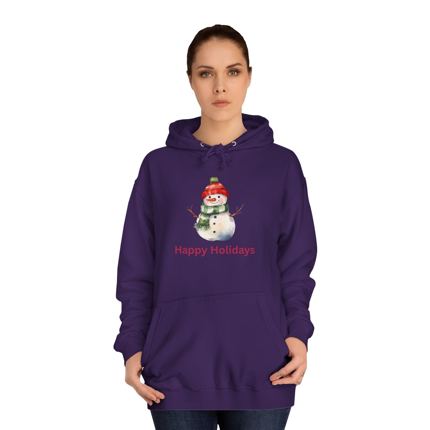 Happy Holidays Snowman Unisex College Hoodie