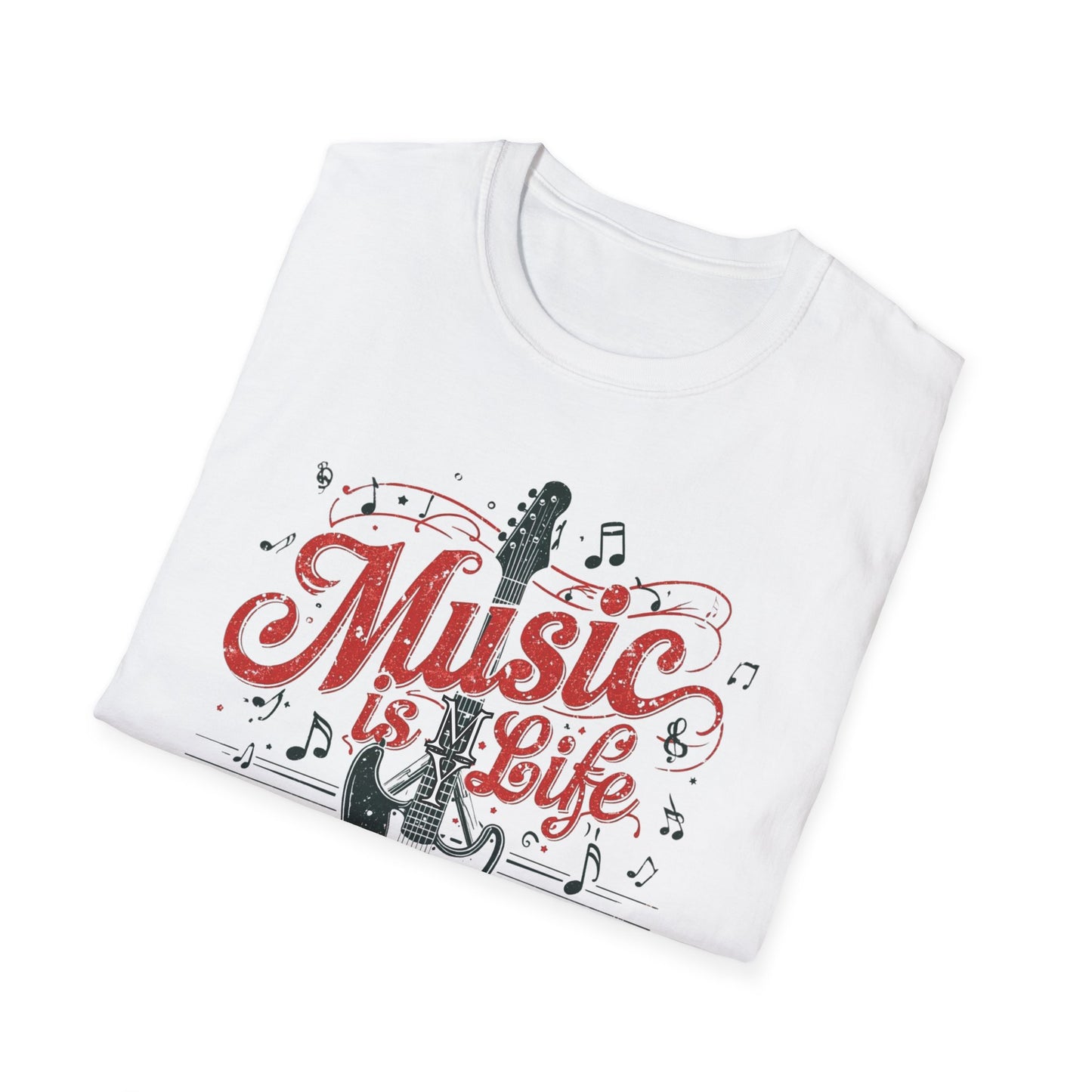Music Is My Life Guitar T‑Shirt — Vintage Electric Guitar & Piano Music Tee