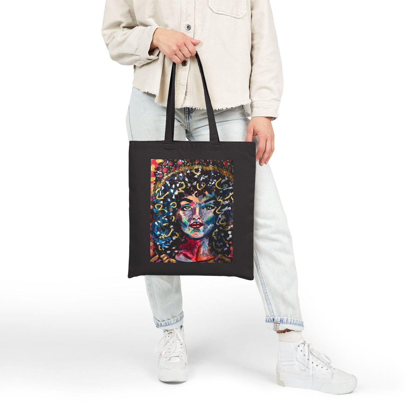 Afrocentric Abstract Art Tote — Colorful Portrait Cotton Canvas Bag