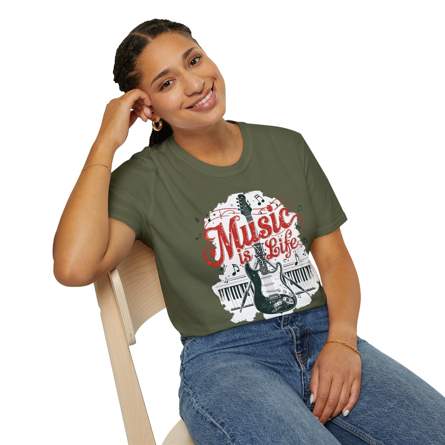 Music Is My Life Guitar T‑Shirt — Vintage Electric Guitar & Piano Music Tee