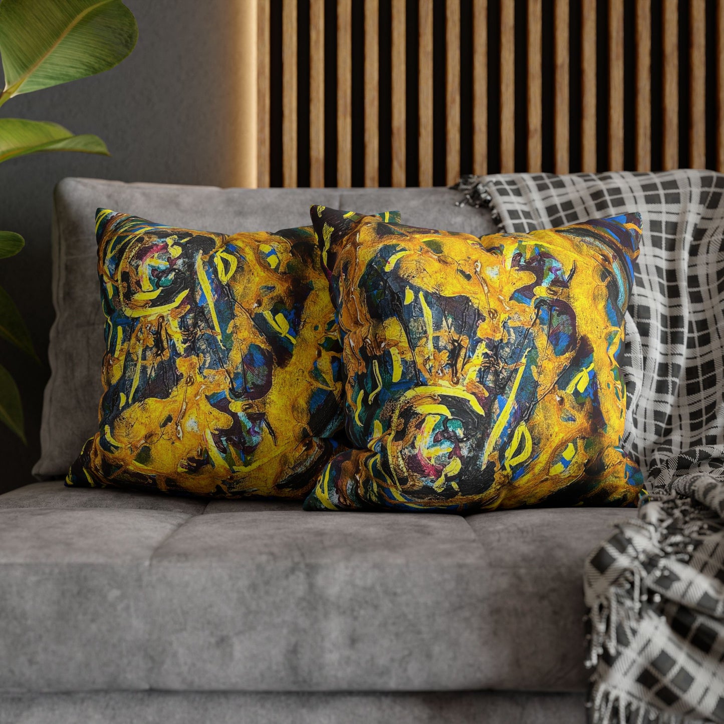 Abstract Swirl Decorative Pillowcase — Vibrant Yellow Blue Art Throw Pillow Cover