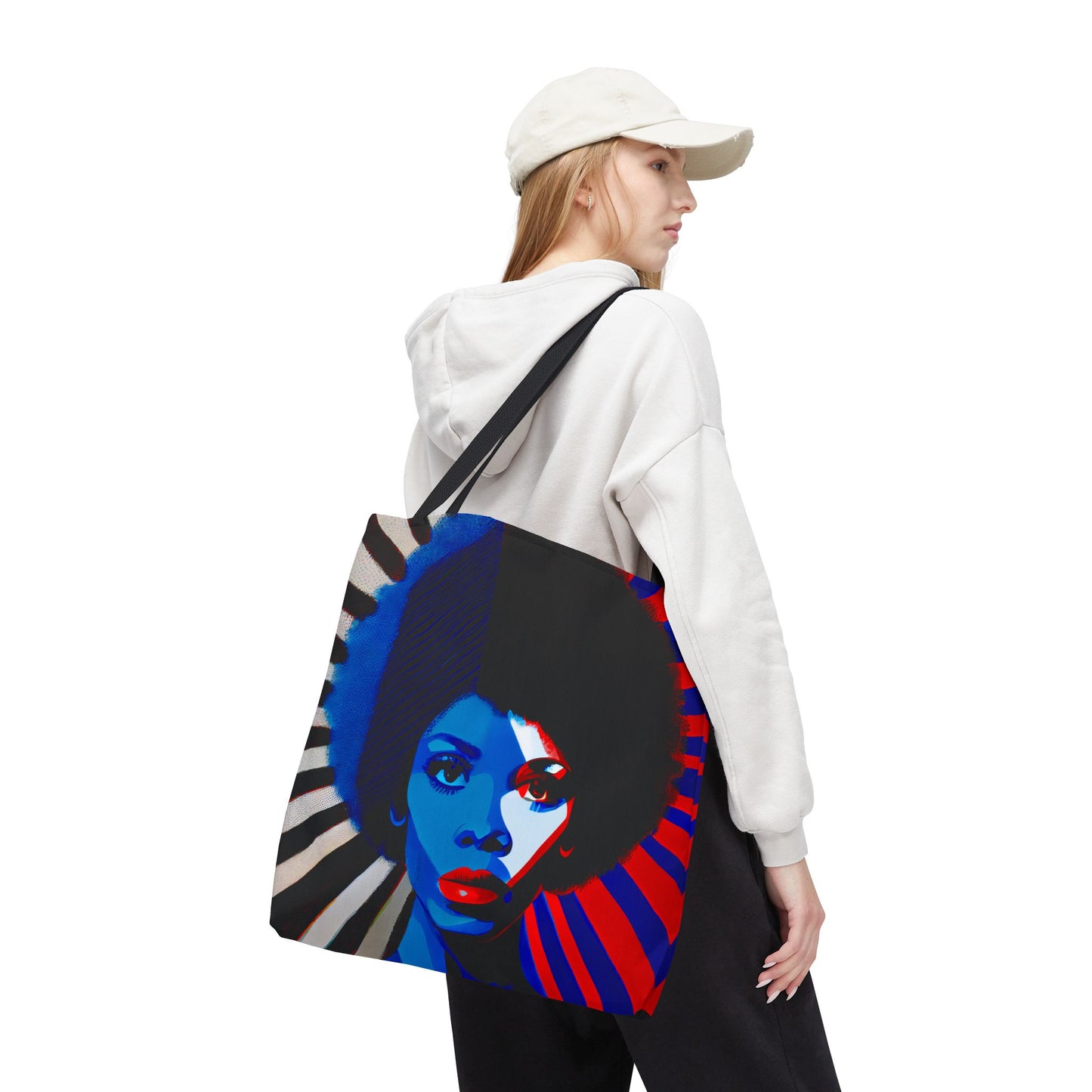 Afro Pop Art Tote Bag — Retro Blue & Red Portrait Canvas Tote
