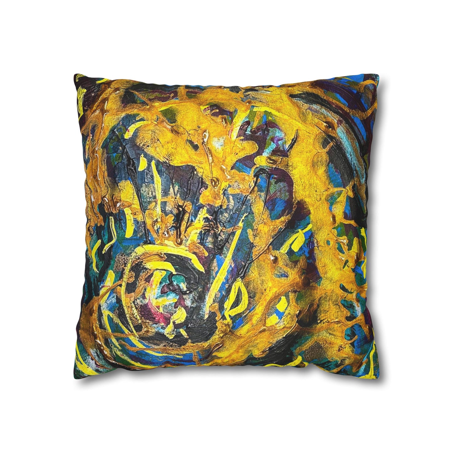 Abstract Swirl Decorative Pillowcase — Vibrant Yellow Blue Art Throw Pillow Cover