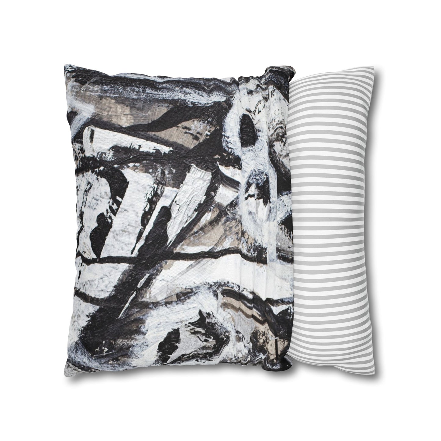 Abstract Black & White Square Pillowcase — Modern Swirl Decorative Pillow Cover