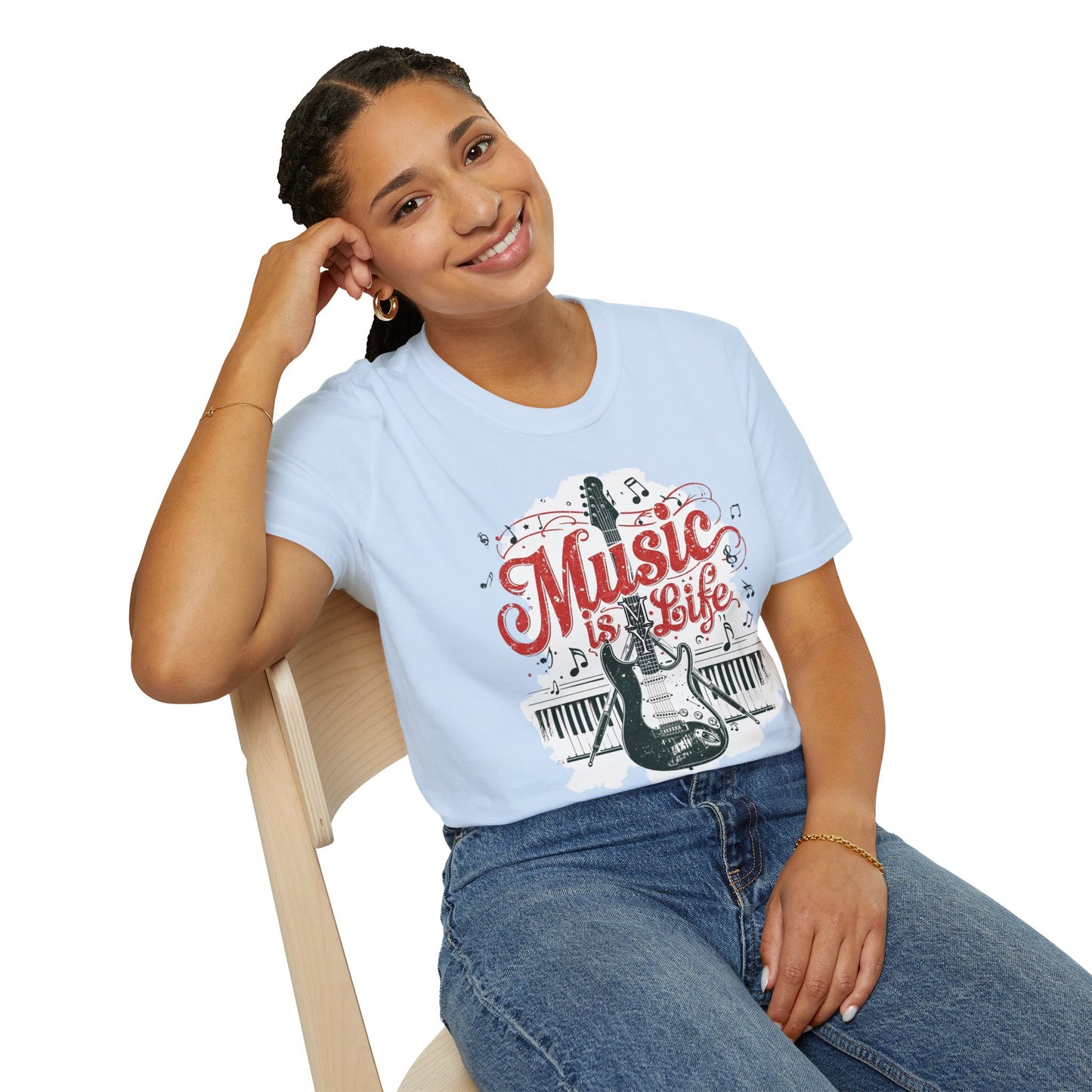 Music Is My Life Guitar T‑Shirt — Vintage Electric Guitar & Piano Music Tee