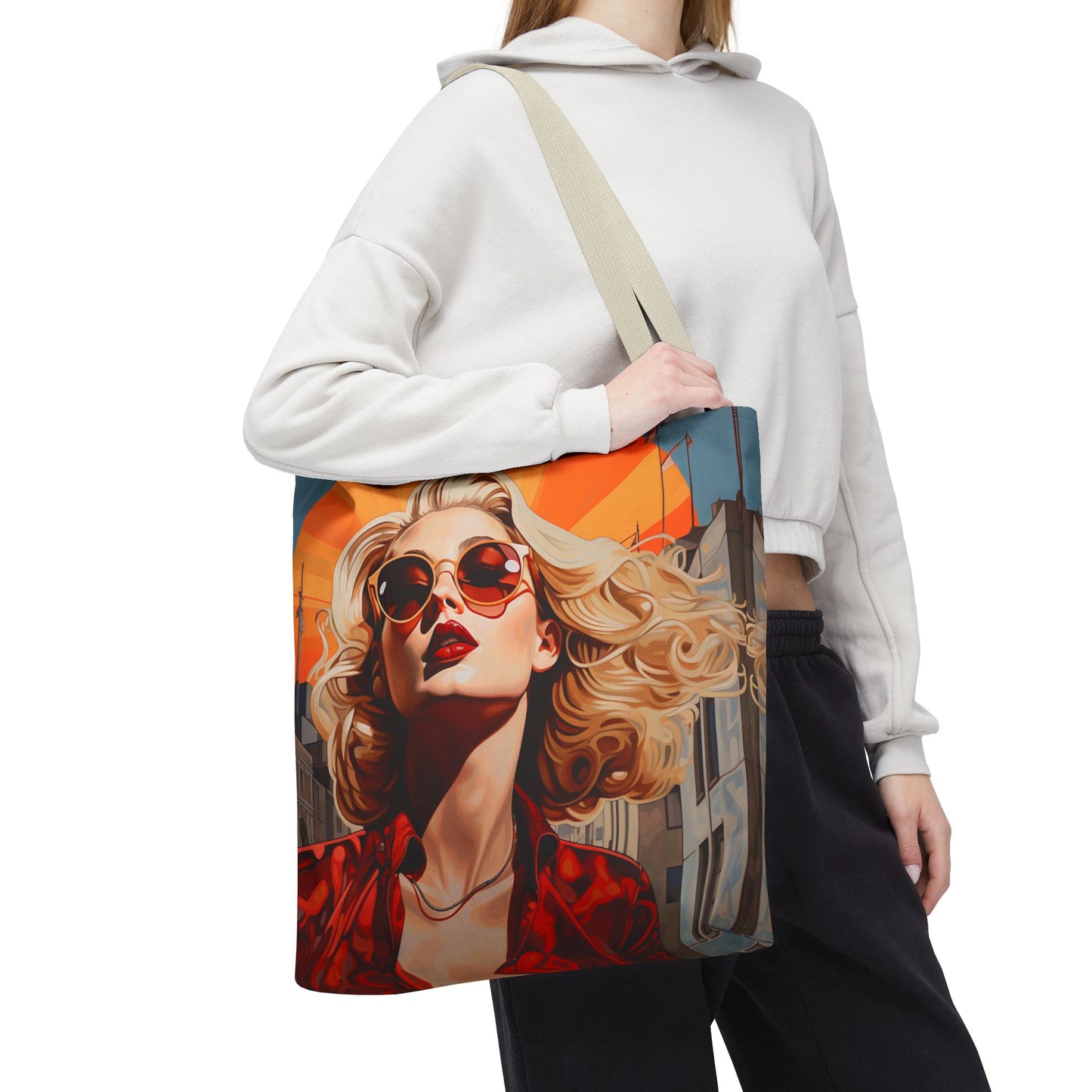 Retro Glam Tote Bag — Vintage Blonde Sunglasses Art AOP