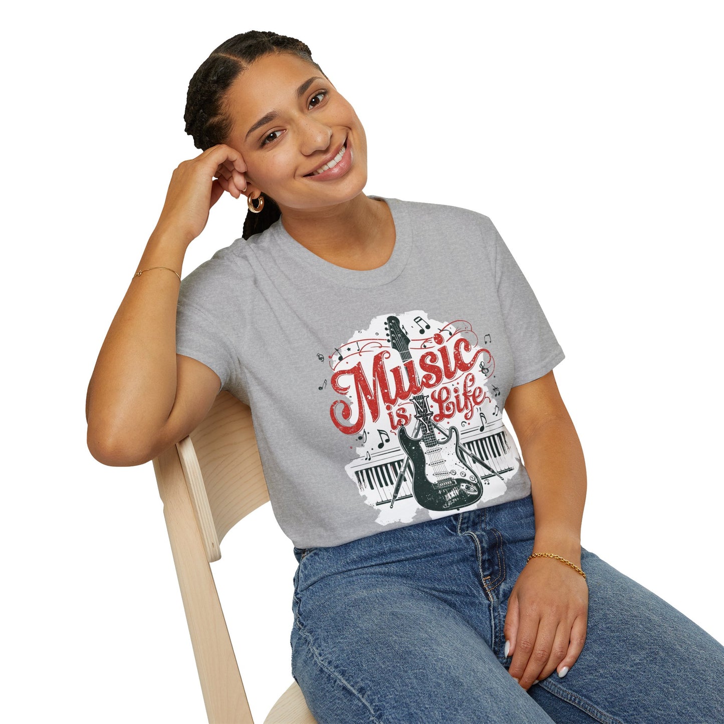 Music Is My Life Guitar T‑Shirt — Vintage Electric Guitar & Piano Music Tee