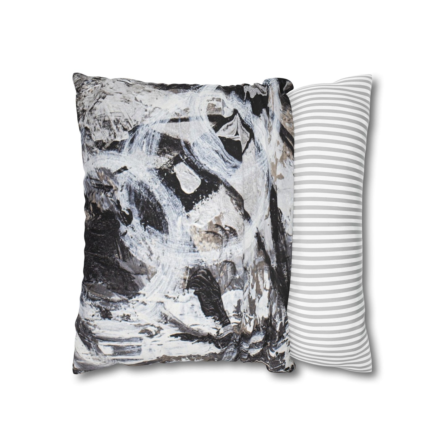 Abstract Black & White Square Pillowcase — Modern Swirl Decorative Pillow Cover