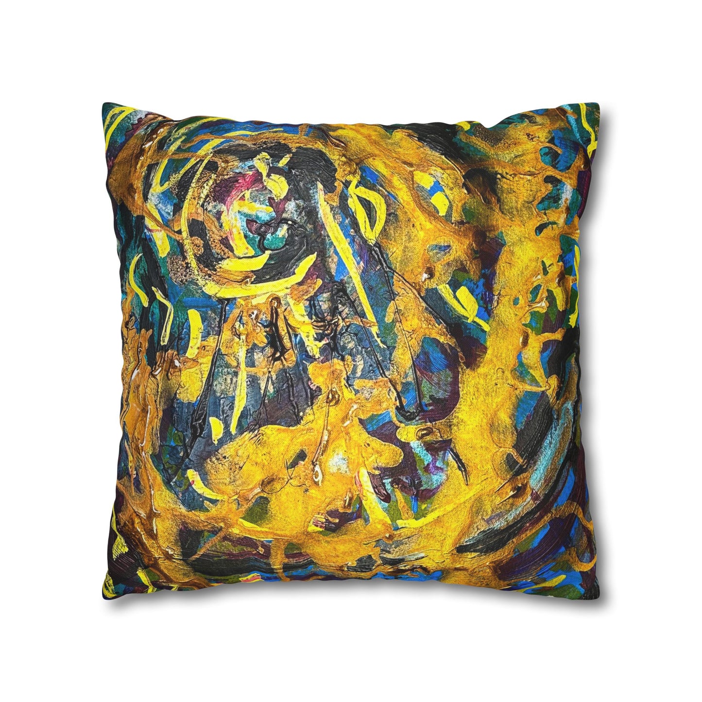 Abstract Swirl Decorative Pillowcase — Vibrant Yellow Blue Art Throw Pillow Cover