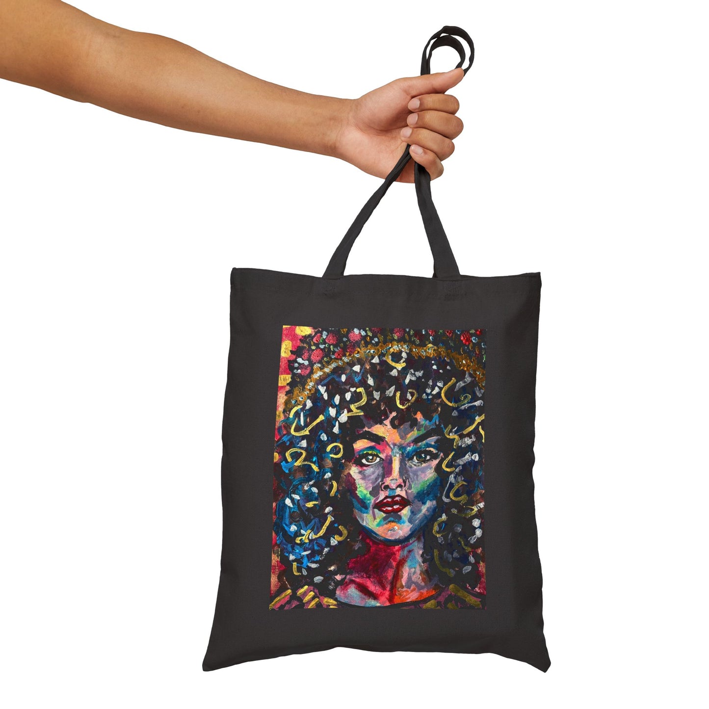 Afrocentric Abstract Art Tote — Colorful Portrait Cotton Canvas Bag
