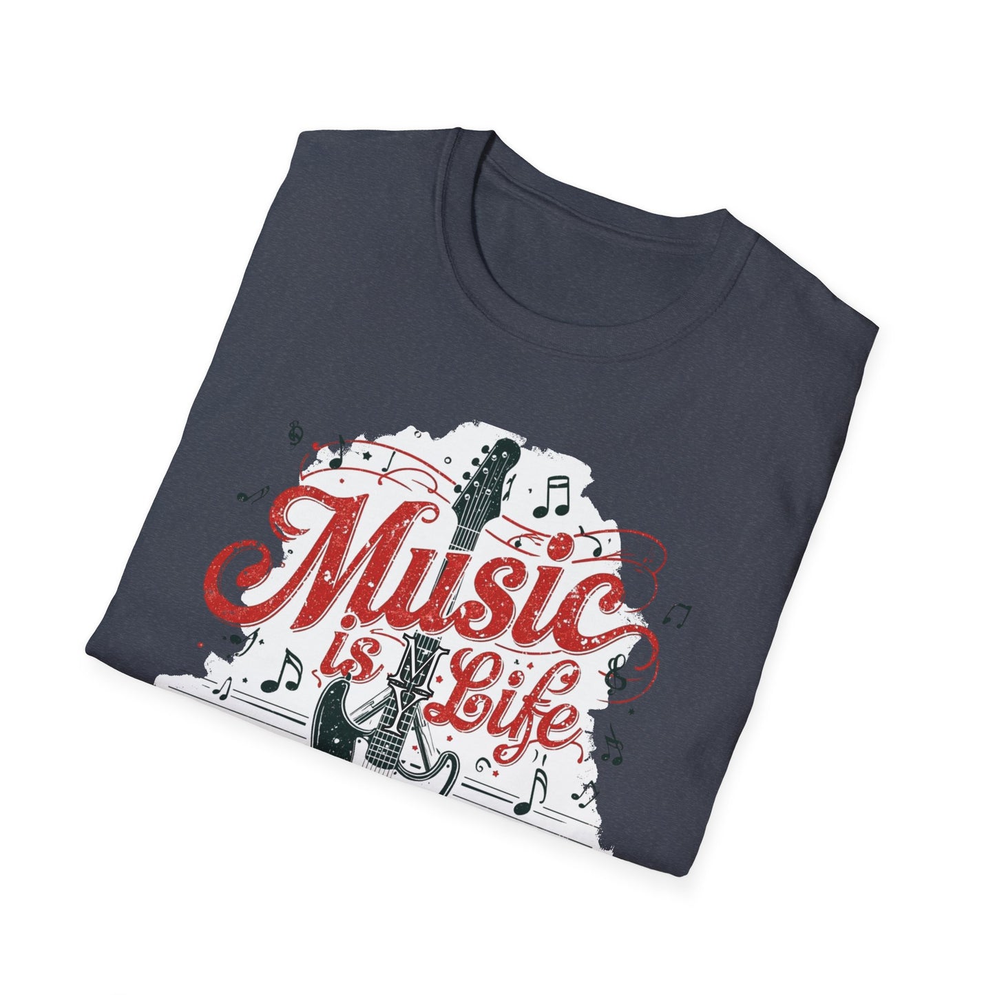 Music Is My Life Guitar T‑Shirt — Vintage Electric Guitar & Piano Music Tee