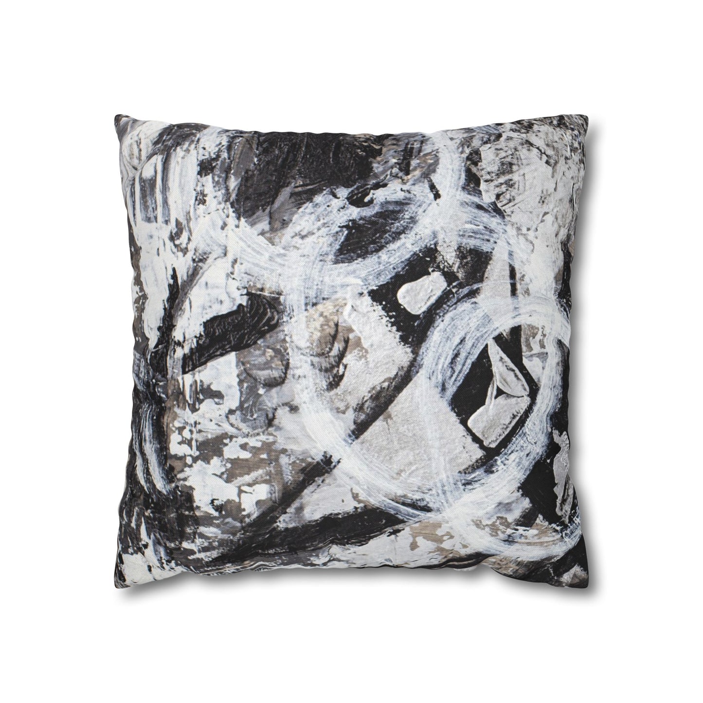 Abstract Black & White Square Pillowcase — Modern Swirl Decorative Pillow Cover
