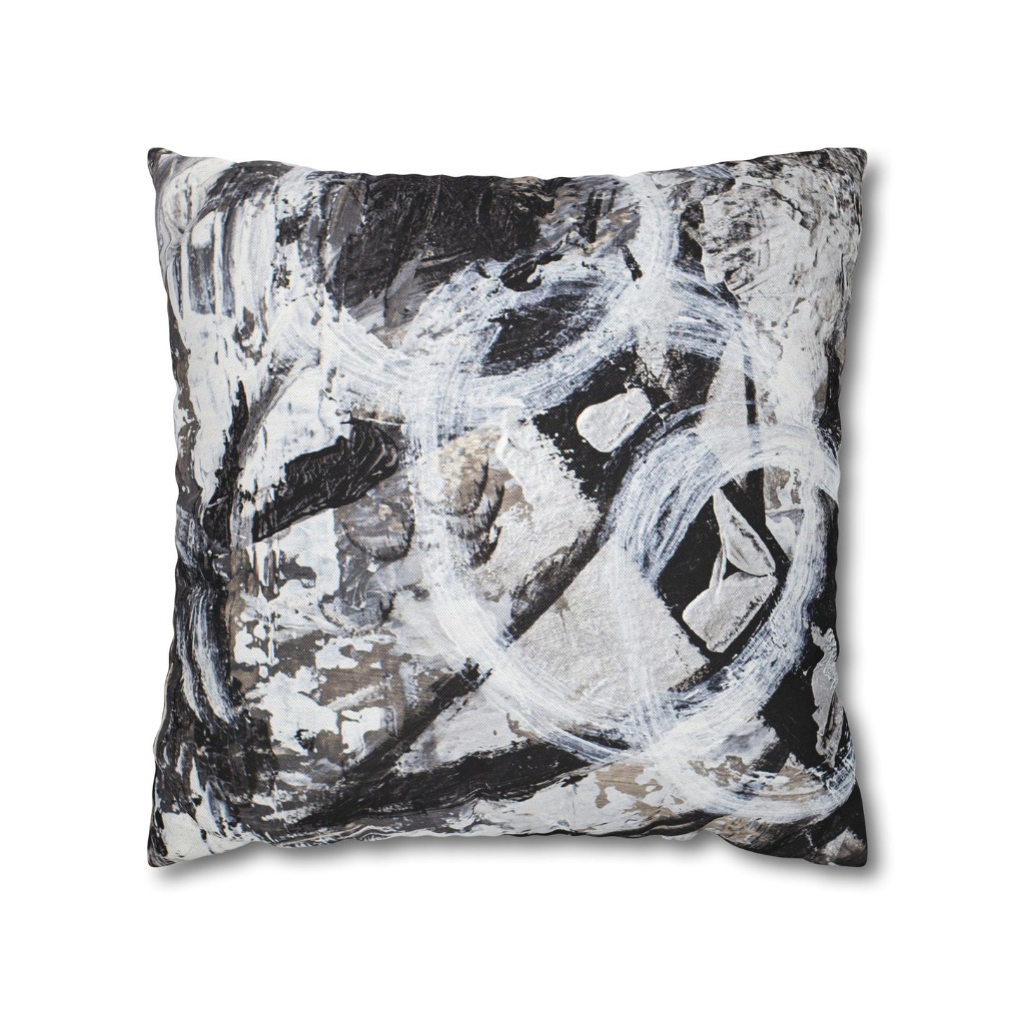 Abstract Black & White Square Pillowcase — Modern Swirl Decorative Pillow Cover