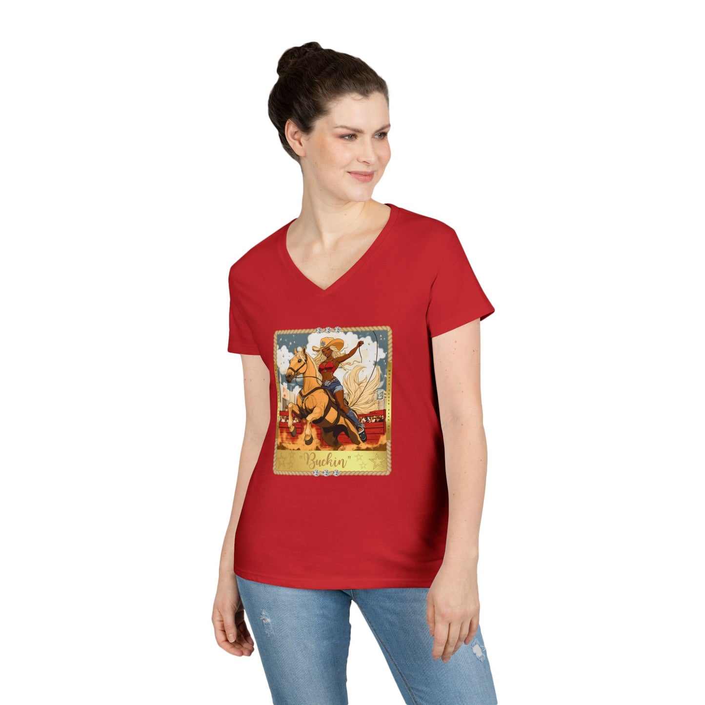 Vintage Cowgirl V-Neck T-Shirt, Cute Graphic Tee, Western Style Shirt, Country Outfit, Gift for Horse Lovers, Summer Fashion