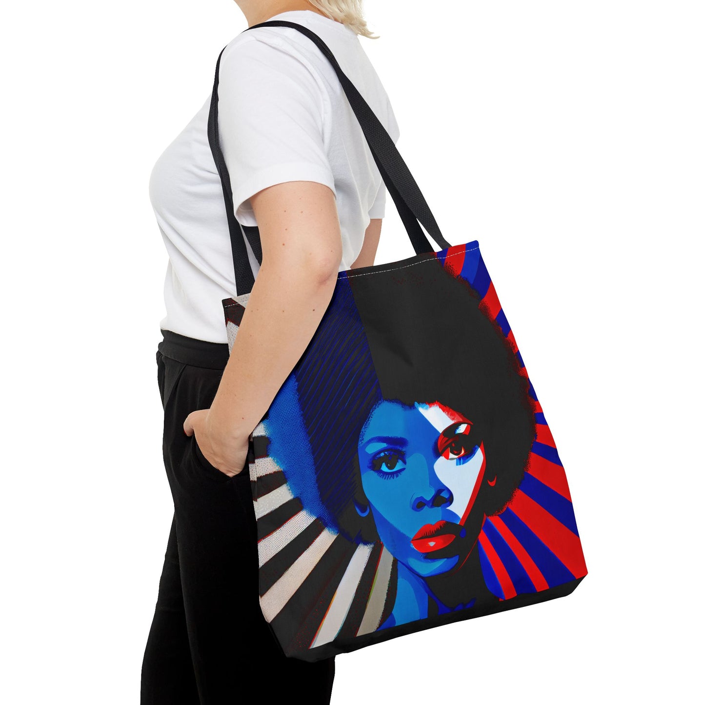 Afro Pop Art Tote Bag — Retro Blue & Red Portrait Canvas Tote