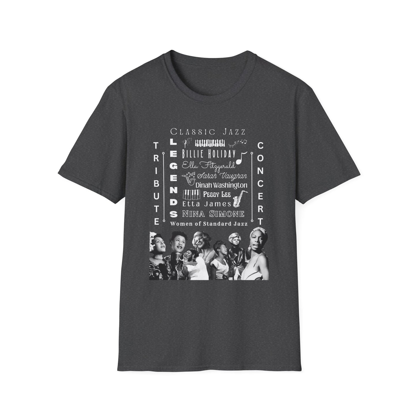 Classic Jazz Legends Tribute T-Shirt — Vintage Female Jazz Vocalists Concert Tee