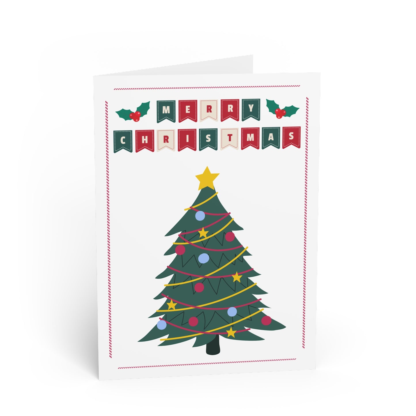 Merry Christmas Tree Greeting Card — Festive Holiday Card with Christmas Tree Design