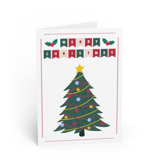 Merry Christmas Tree Greeting Card — Festive Holiday Card with Christmas Tree Design