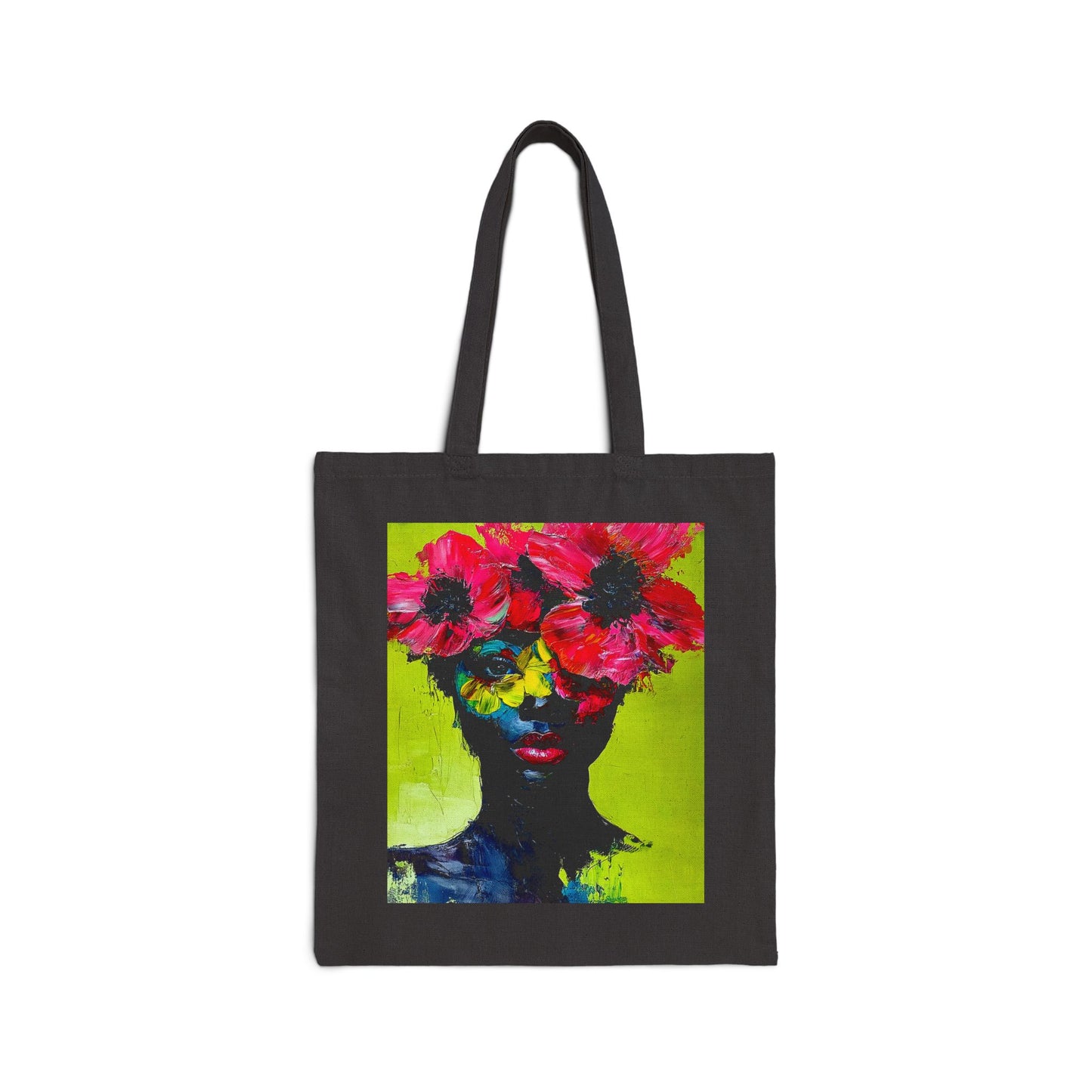 Floral Crown Canvas Tote — Colorful Art Portrait Eco Grocery Bag