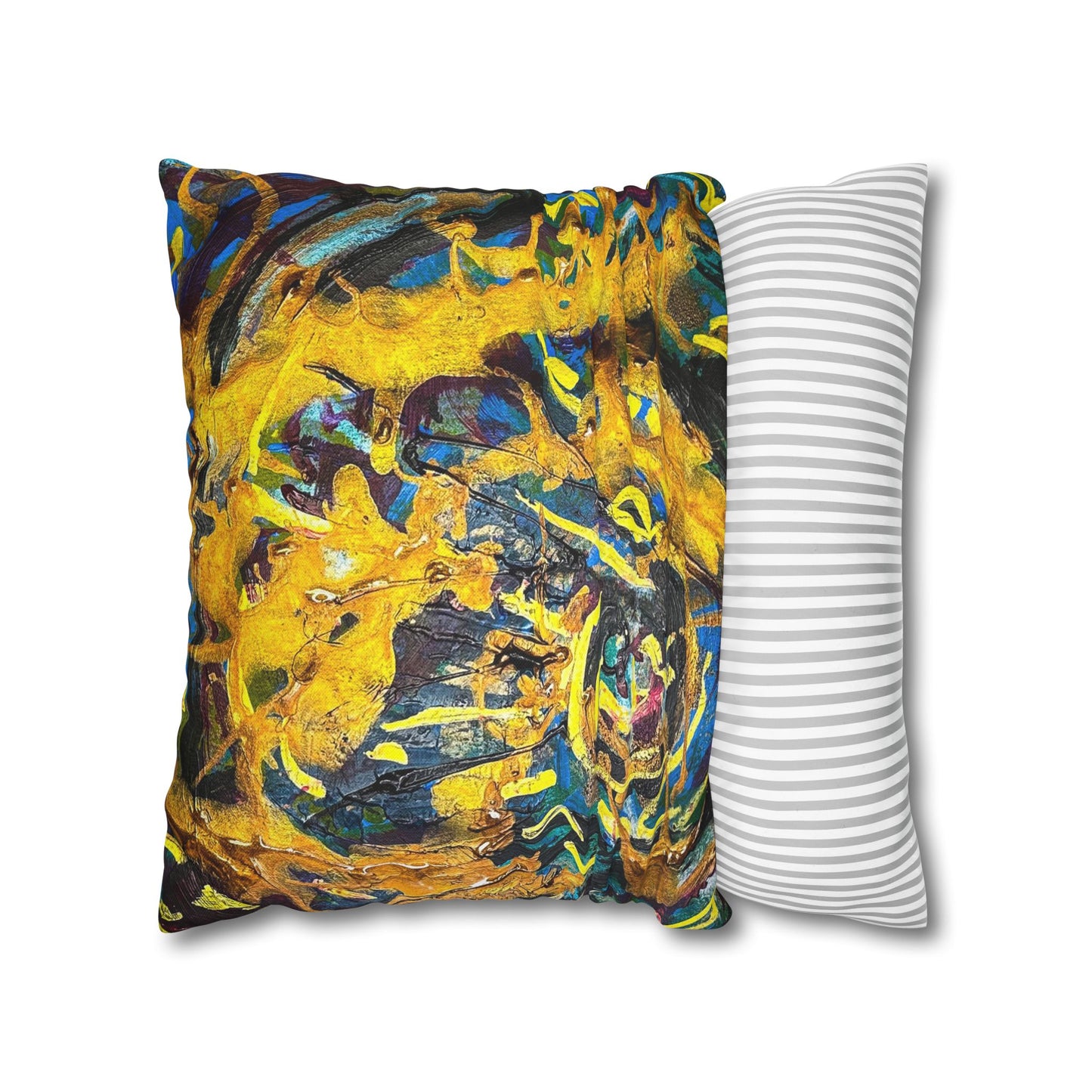 Abstract Swirl Decorative Pillowcase — Vibrant Yellow Blue Art Throw Pillow Cover