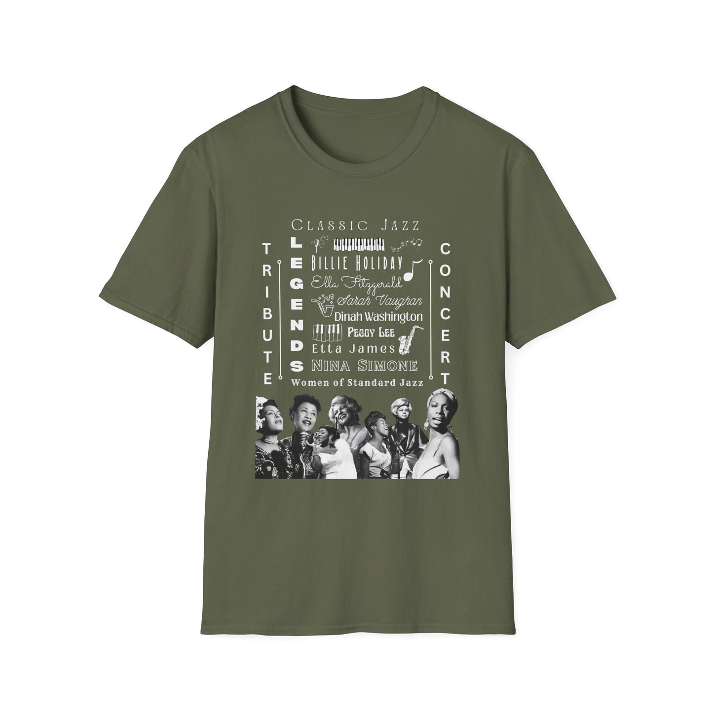 Classic Jazz Legends Tribute T-Shirt — Vintage Female Jazz Vocalists Concert Tee