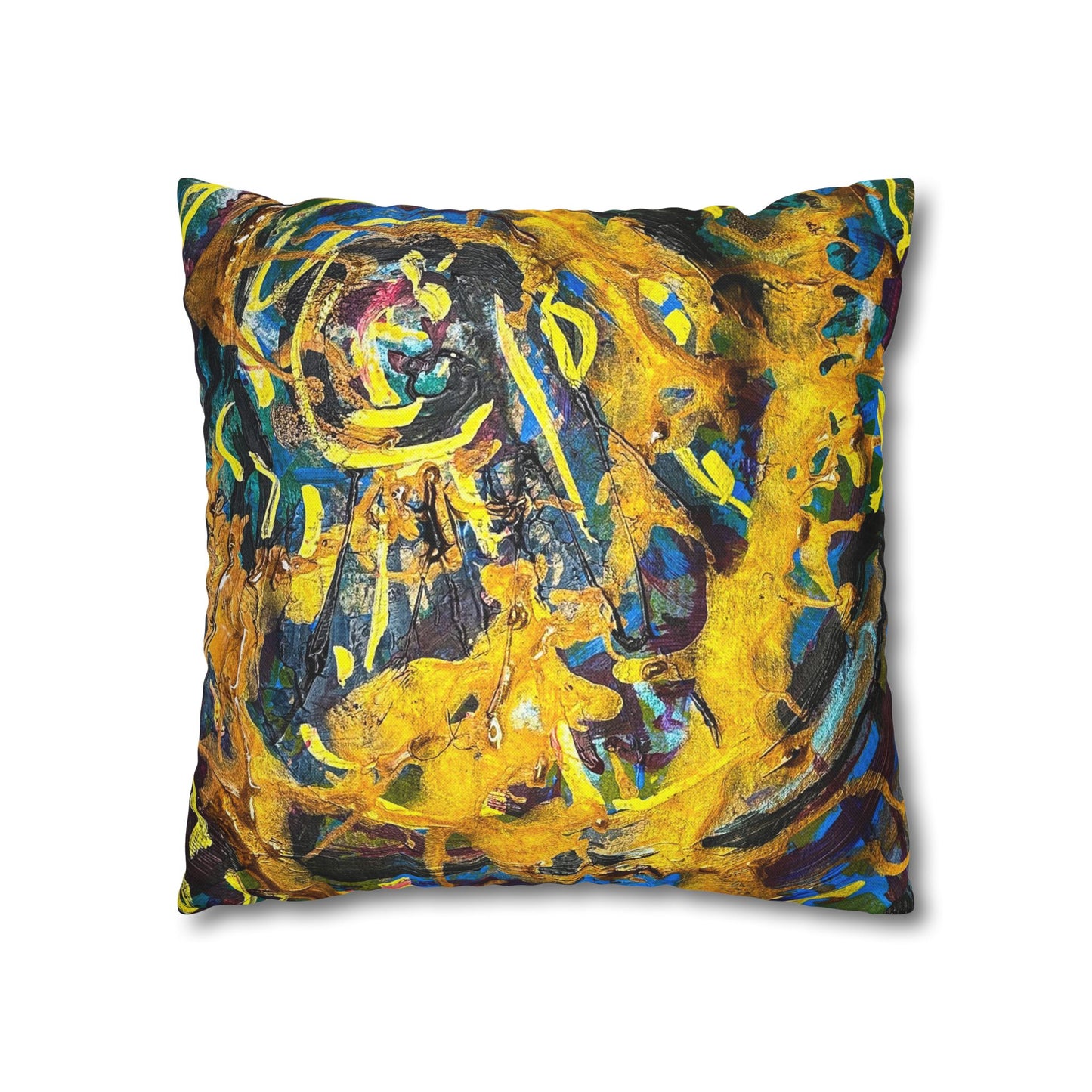 Abstract Swirl Decorative Pillowcase — Vibrant Yellow Blue Art Throw Pillow Cover
