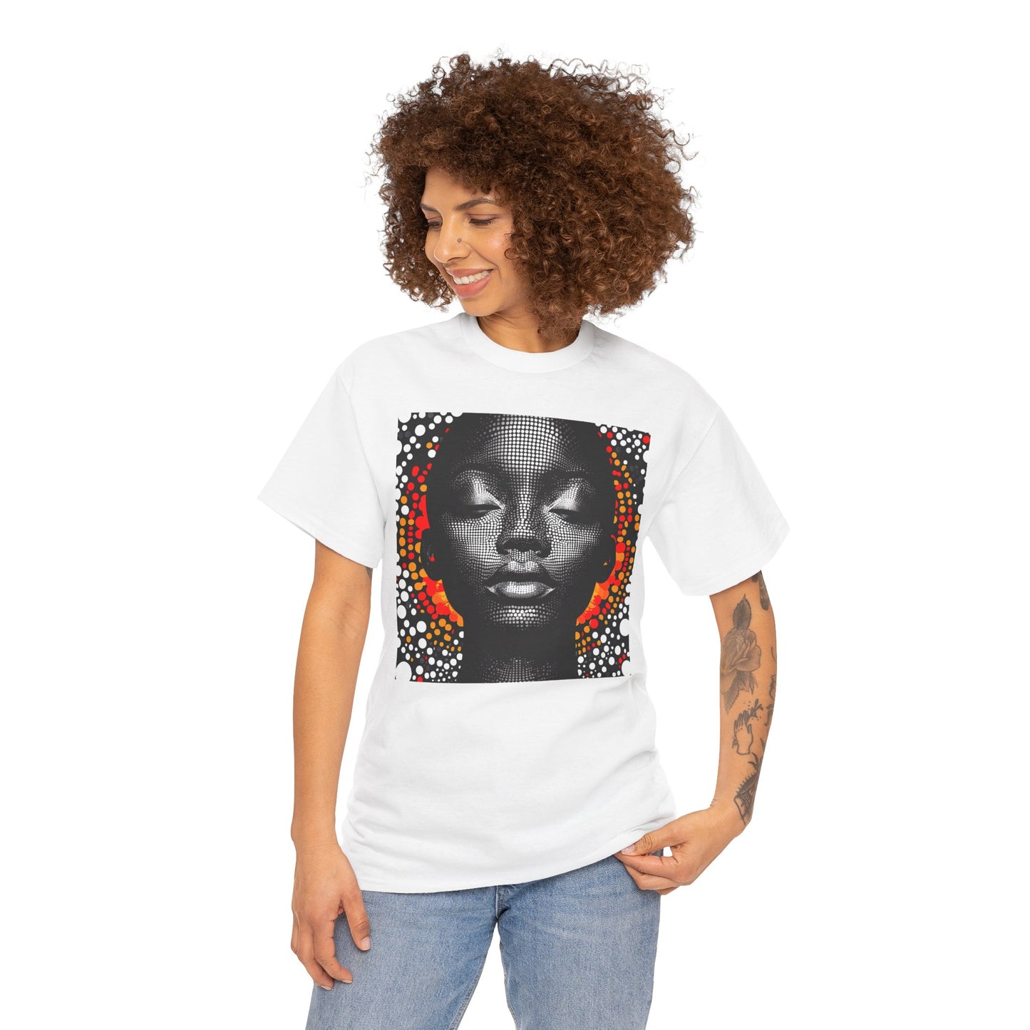 Afrocentric Dot Art Portrait Tee — Bold Black Woman Graphic T‑Shirt